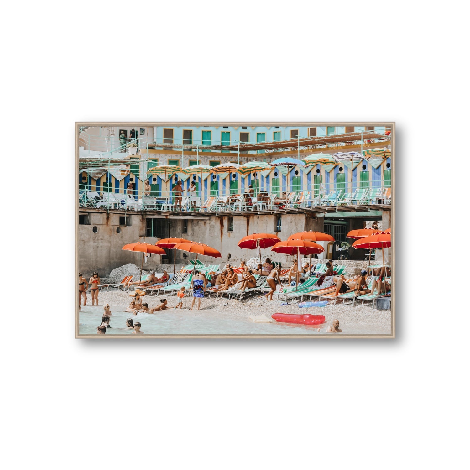 Umbrella Fiesta fine art print, Capri, Italy, Giant, Natural Oak Float Frame, Fine Art Canvas