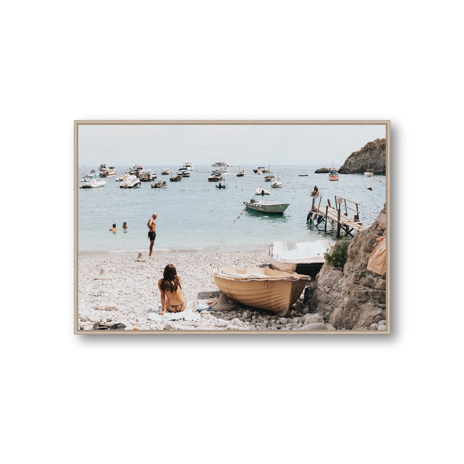 L'Osservatore Nerano wall art Giant fine art canvas in natural oak float frame