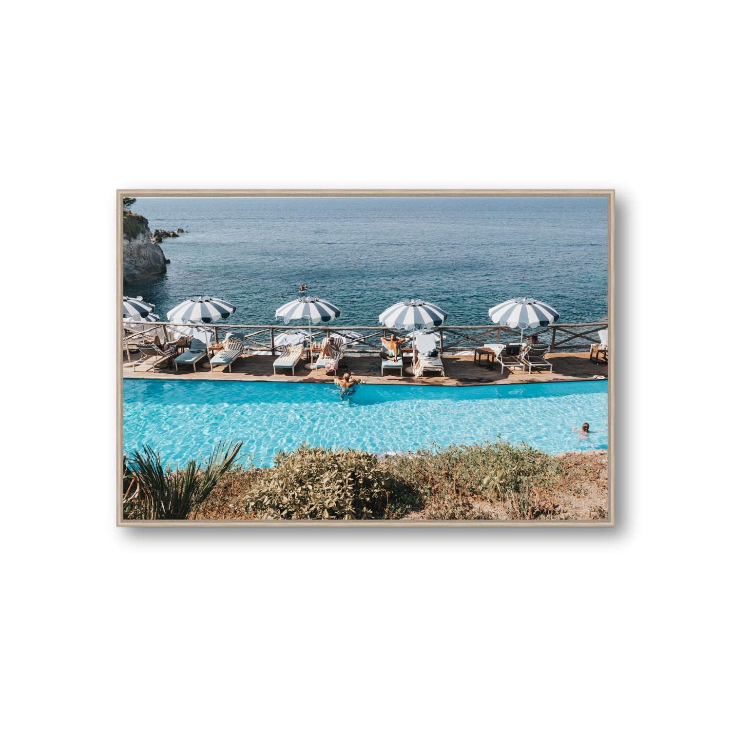 Hues Of Blues fine art print, Ischia, Italy, Giant, Natural Oak Float Frame, Fine Art Canvas