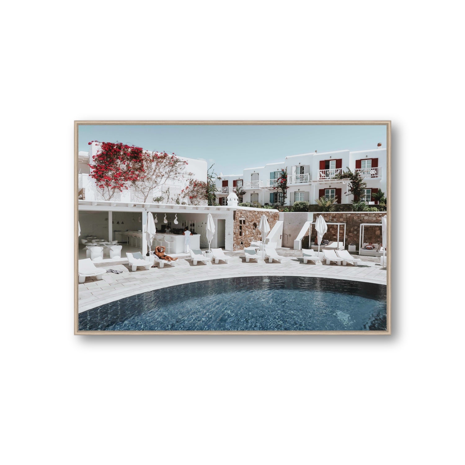 Got The First Lounge fine art print, Mykonos, Greece, Giant, Natural Oak Float Frame, Fine Art Canvas