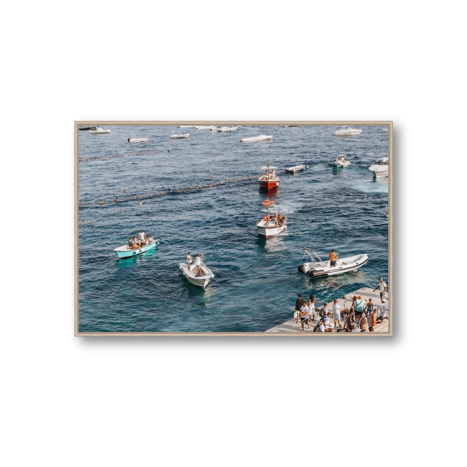 Nautical Parade Positano wall art Giant fine art canvas in natural oak float frame