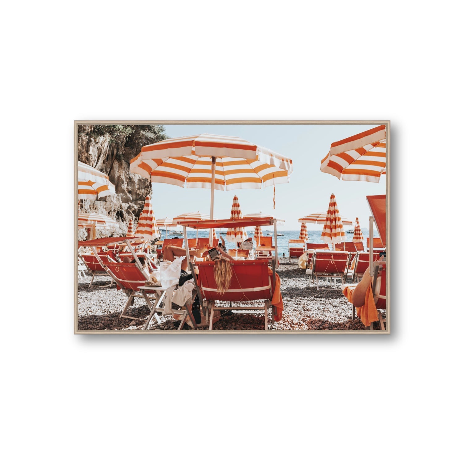 Digital Dreamer fine art print, Positano, Italy, Giant, Natural Oak Float Frame, Fine Art Canvas