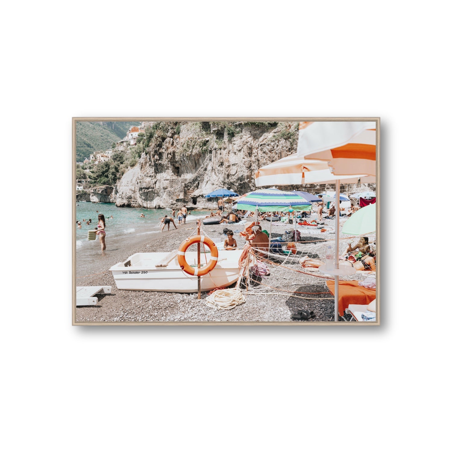 Bellezza By The Bay fine art print, Positano, Italy, Giant, Natural Oak Float Frame, Fine Art Canvas