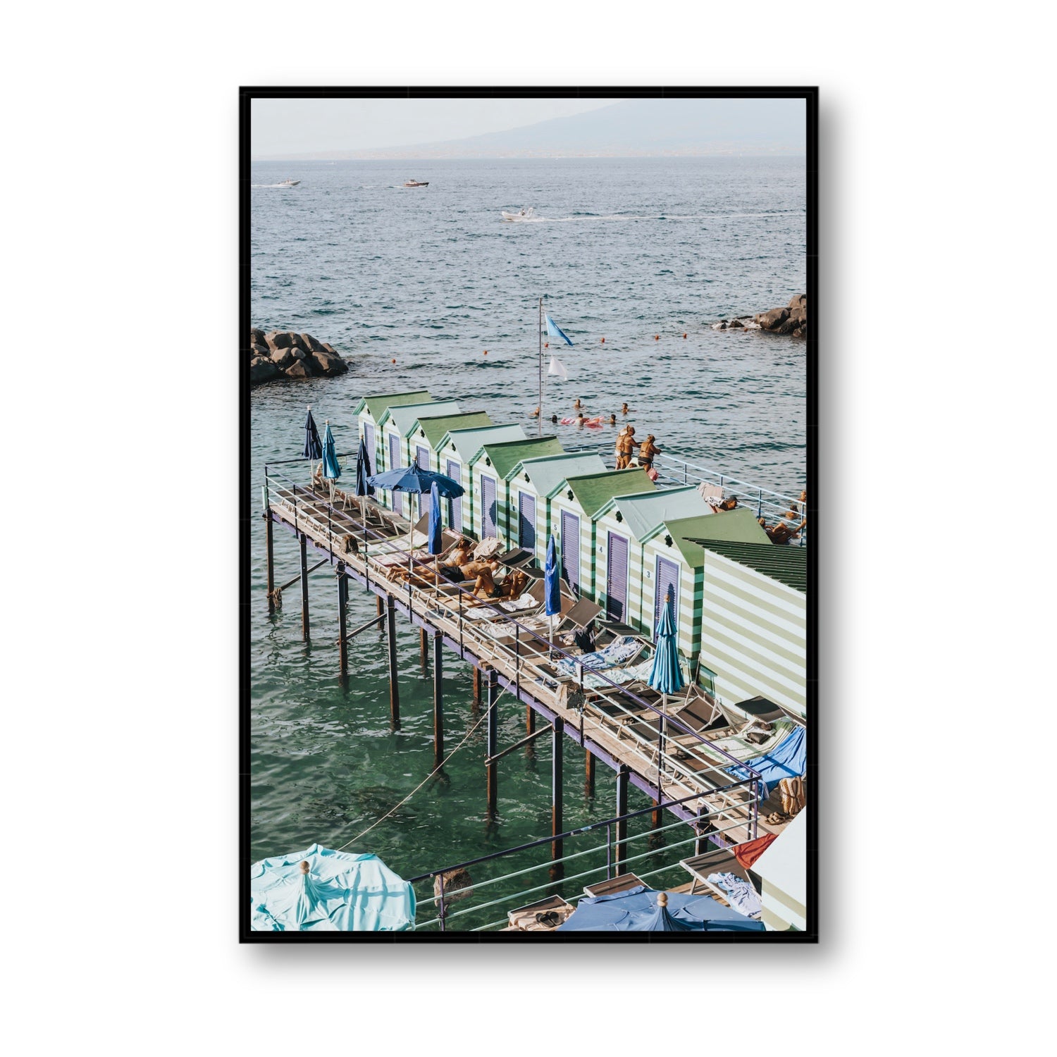 Cabine da Spiaggia fine art print, Sorrento, Italy, Statement, Black Float Frame, Fine Art Canvas