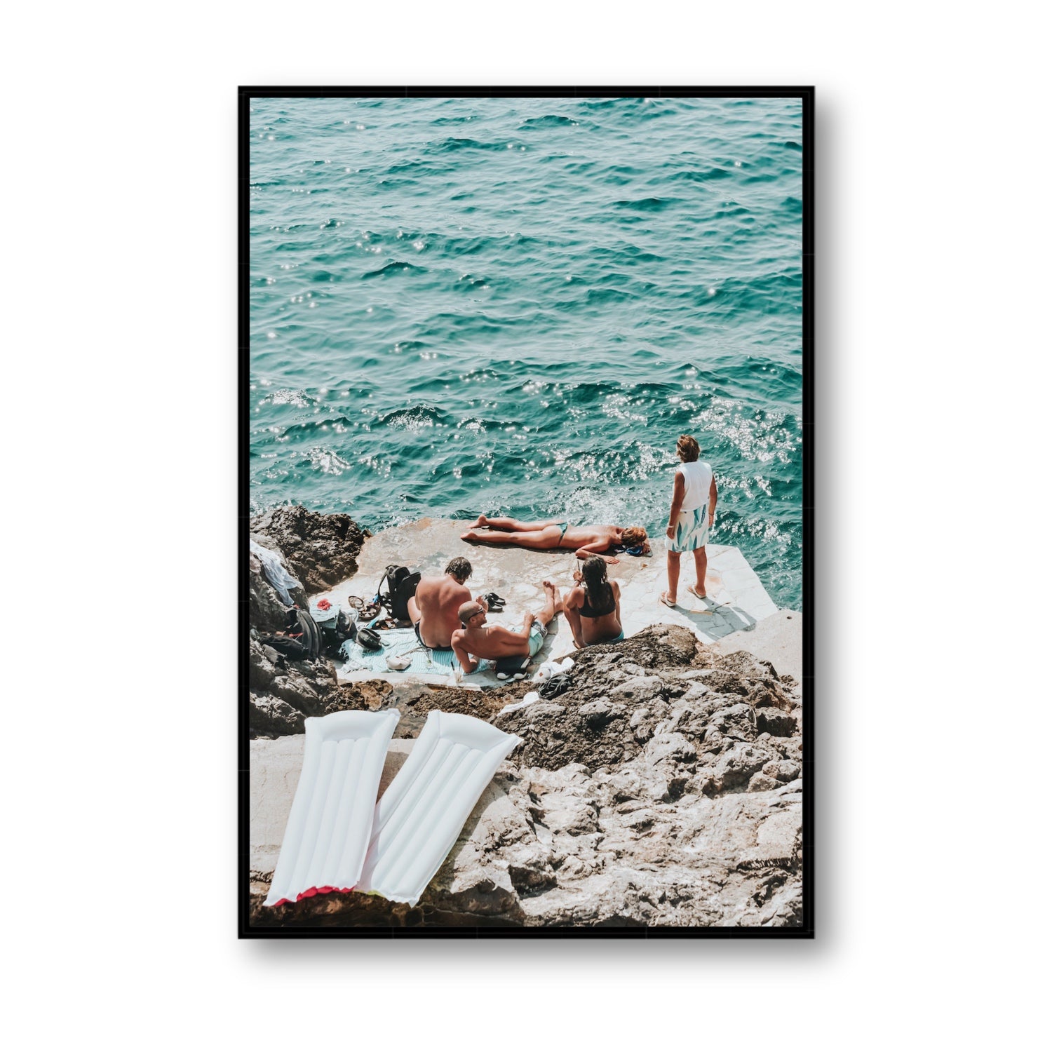Gli Amici Praiano Amalfi Coast coastal wall art Statement fine art canvas in black float frame