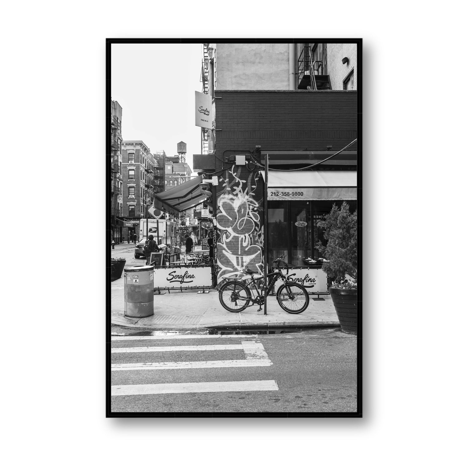 Cafe Canvas New York NYC Black & White wall art Statement fine art canvas in black float frame