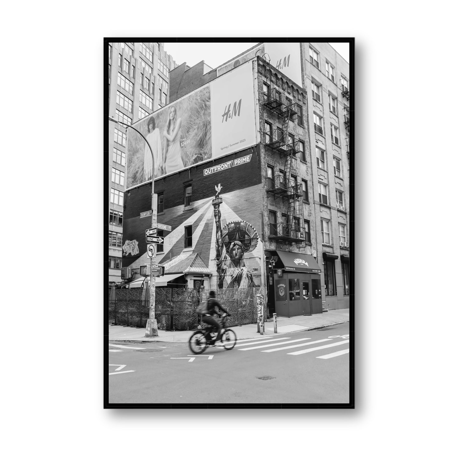Shadows Of Liberty New York NYC Black & White wall art Statement fine art canvas in black float frame