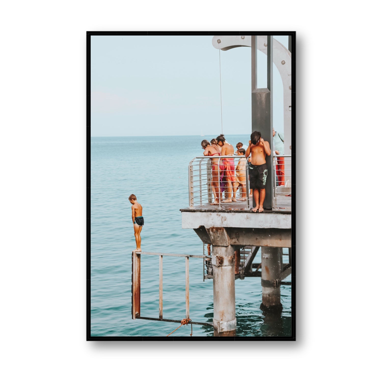 Golden Boy Alassio coastal decor wall art Statement fine art canvas in black float frame
