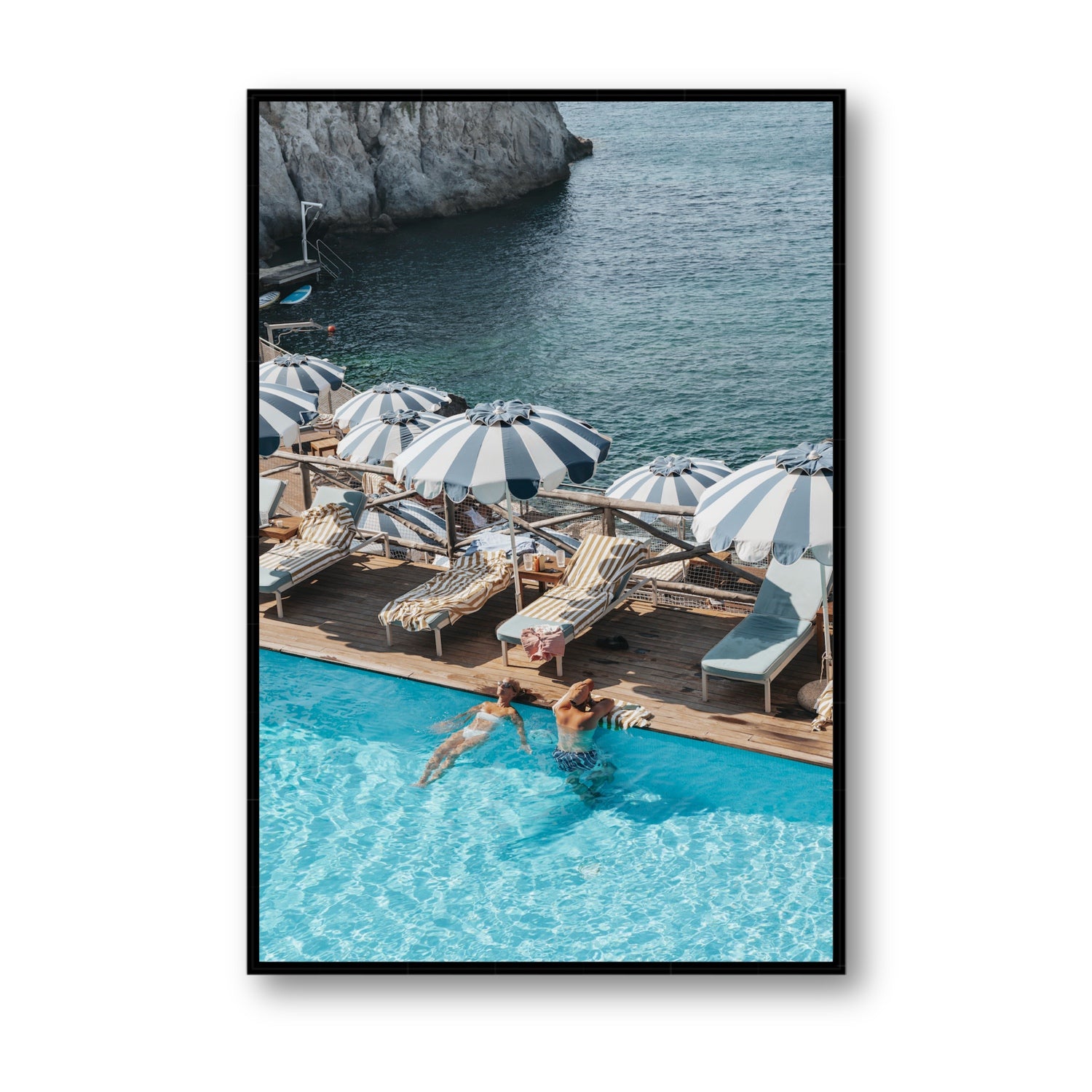 I'm Busy Ischia Italian coastal Mediterranean wall art Statement fine art canvas in black float frame