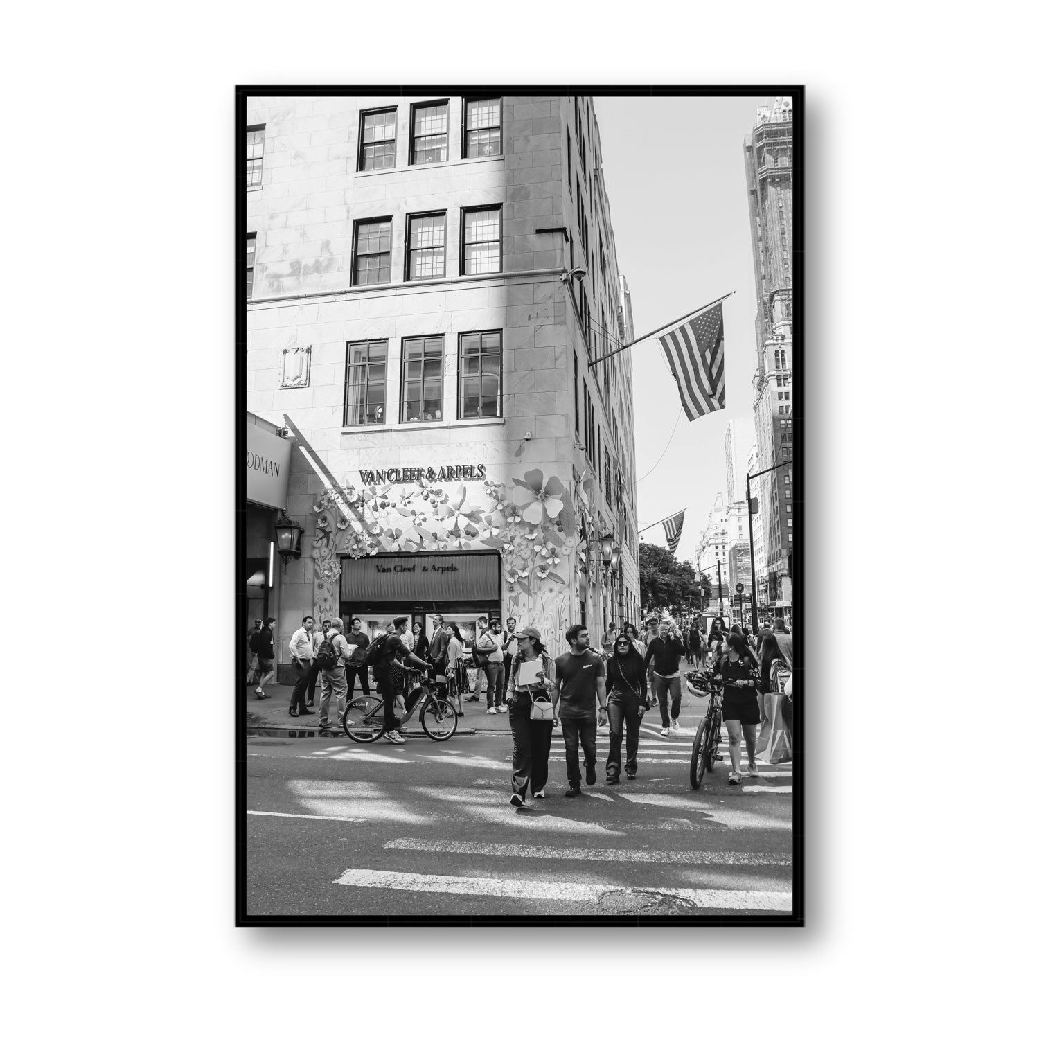 Sidewalk Shuffle New York NYC Black & White wall art Statement fine art canvas in black float frame