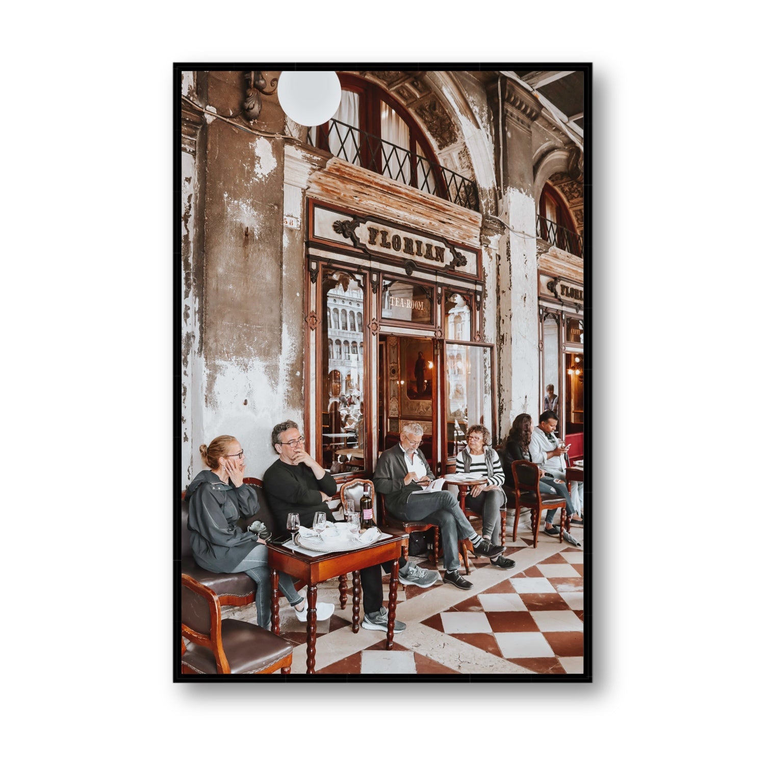 Tea Room Venice Italian wall art Statement fine art canvas in black float frame