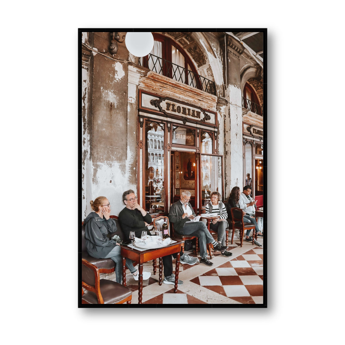 Tea Room Venice Italian wall art Statement fine art canvas in black float frame