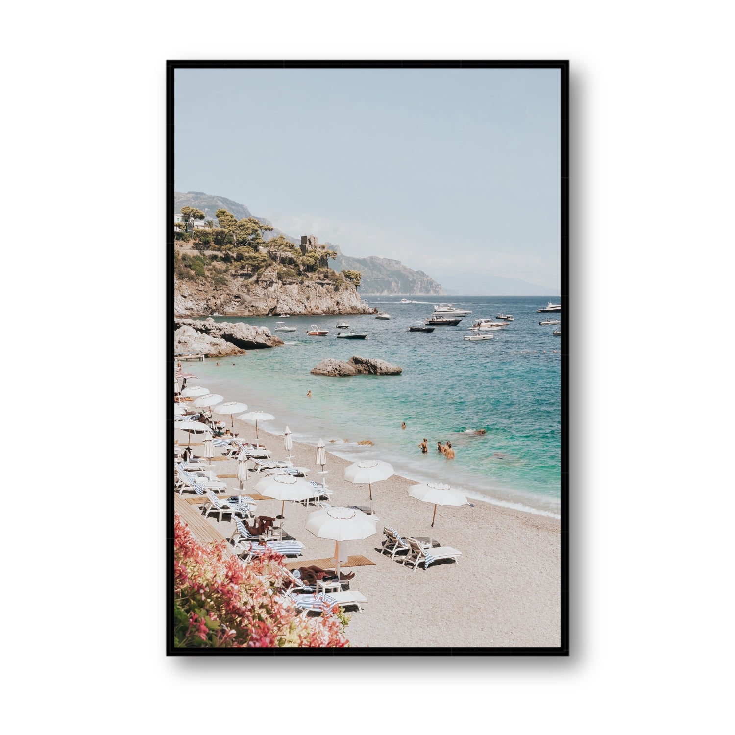 Seaview Refuge Amalfi coastal wall art statement fine art canvas in black float frame