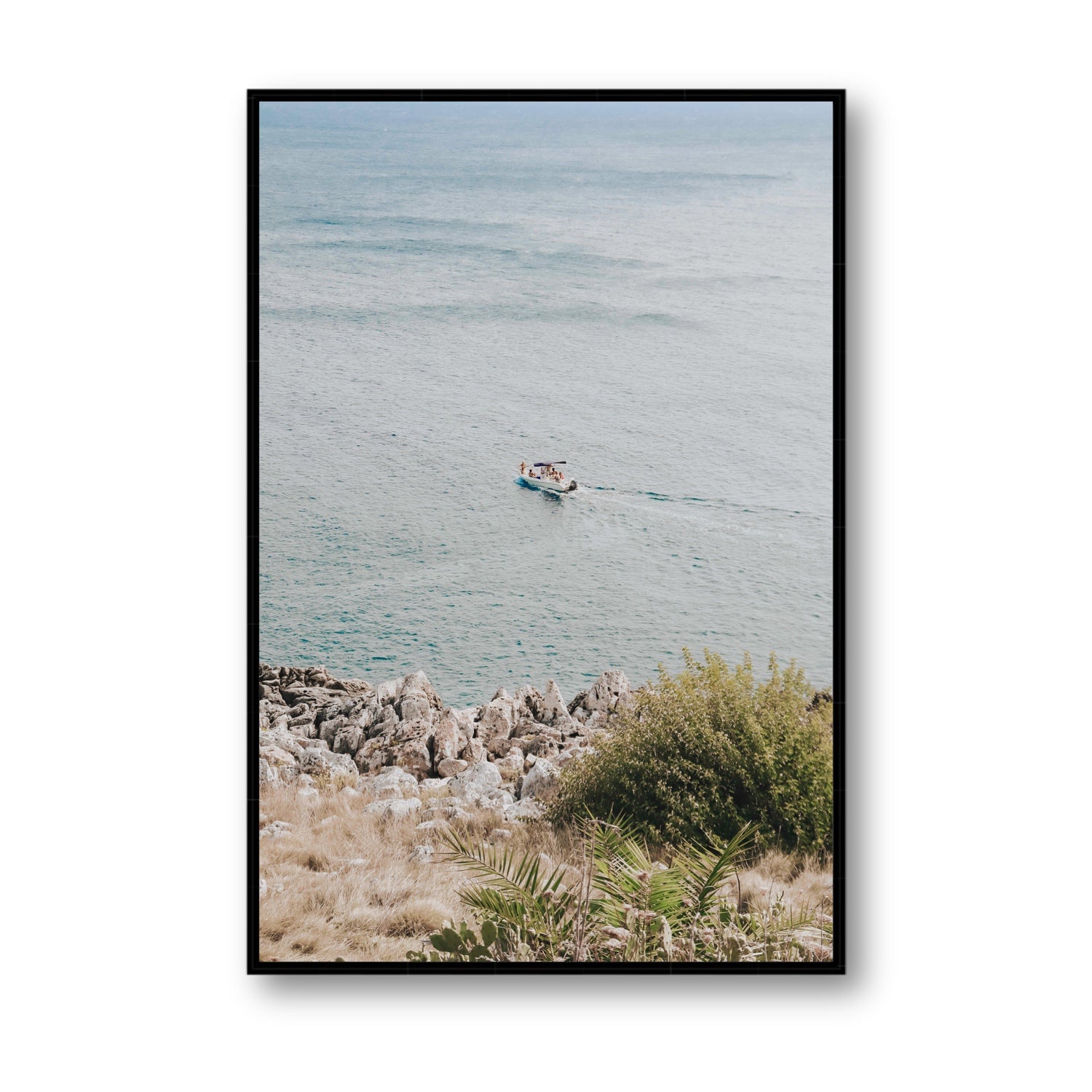 Puglian Departure Puglia coastal Italian wall art Statement fine art canvas in black float frame