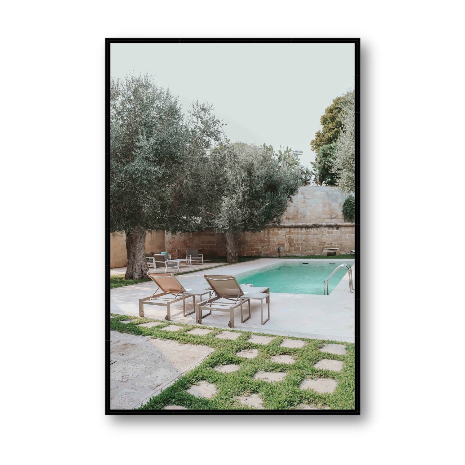Olive Oasis Puglia Mediterranean wall art Statement fine art canvas in black float frame