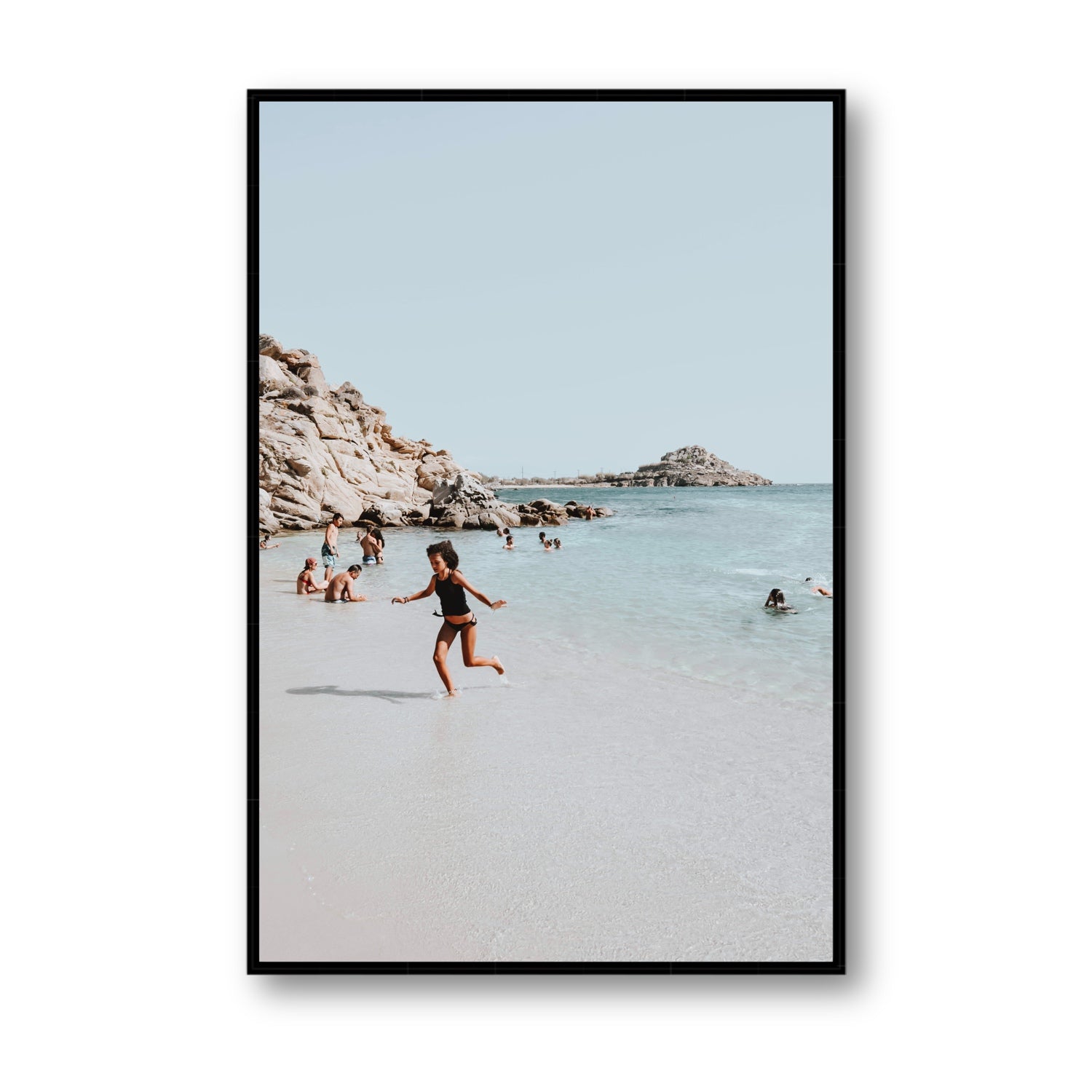 Skipping Angel Mykonos Greek island decor wall art Statement fine art canvas in black float frame