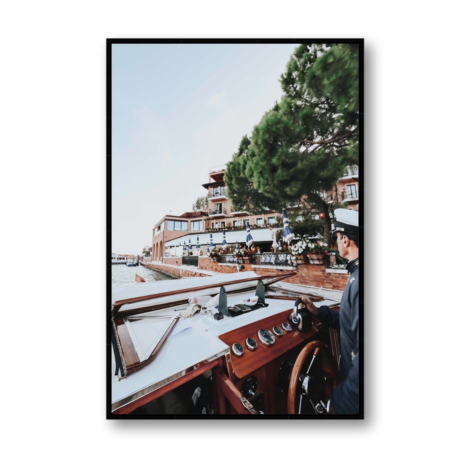 The Driver Venice Canal Italian wall art Statement fine art canvas in black float frame
