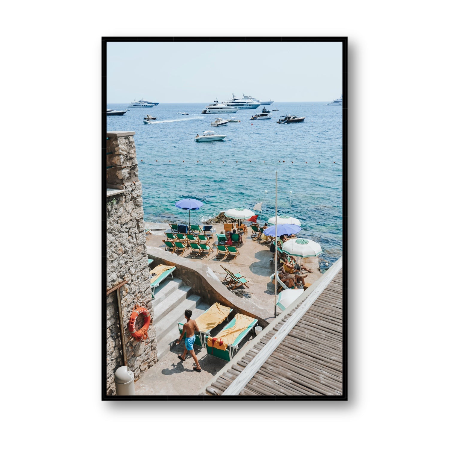 Canzone di Capri Capri Italian beach wall art Statement fine art canvas in black float frame