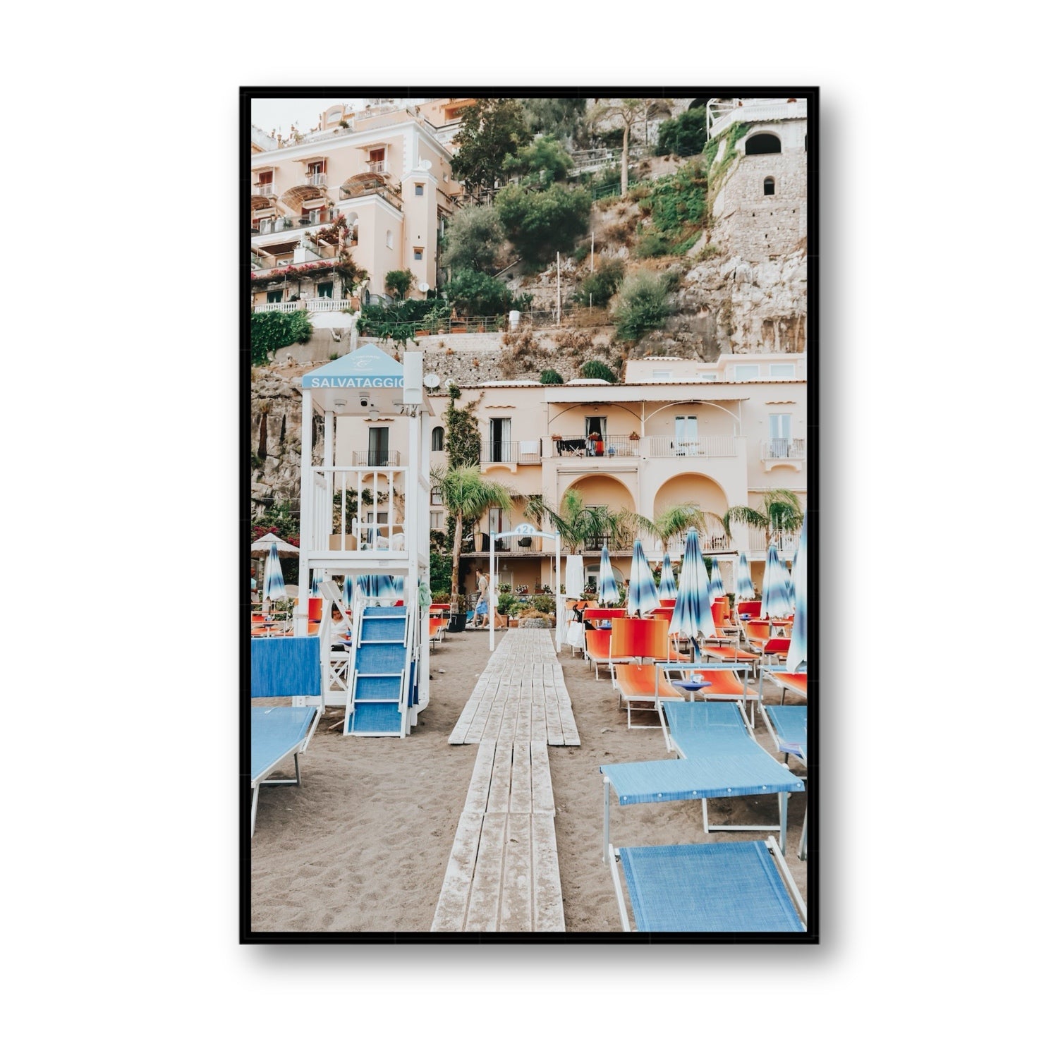 Torre Di Salvataggio fine art print, Positano, Italy, Statement, Black Float Frame, Fine Art Canvas