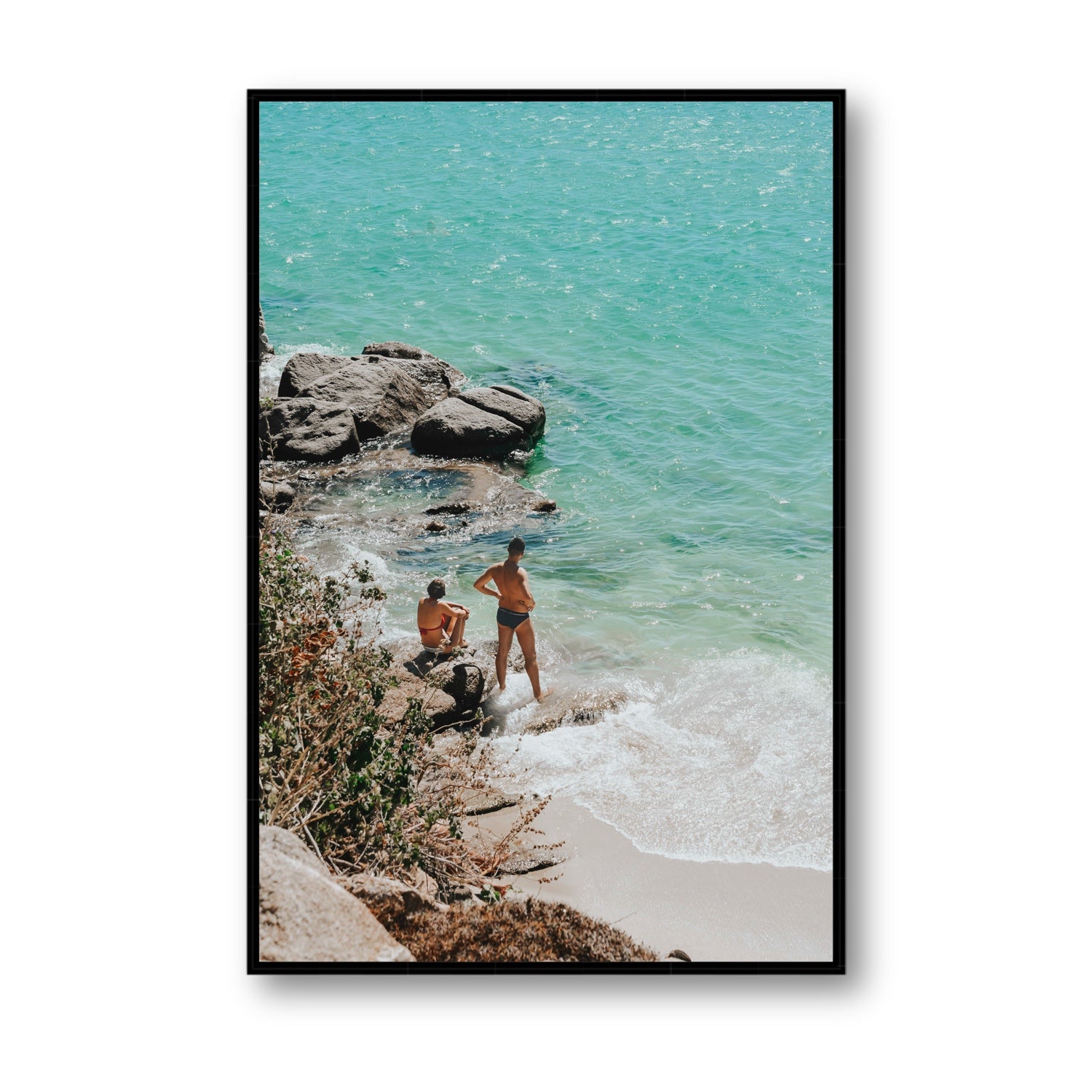 Scene Stealers Mykonos Greek island wall art Statement fine art canvas in black float frame