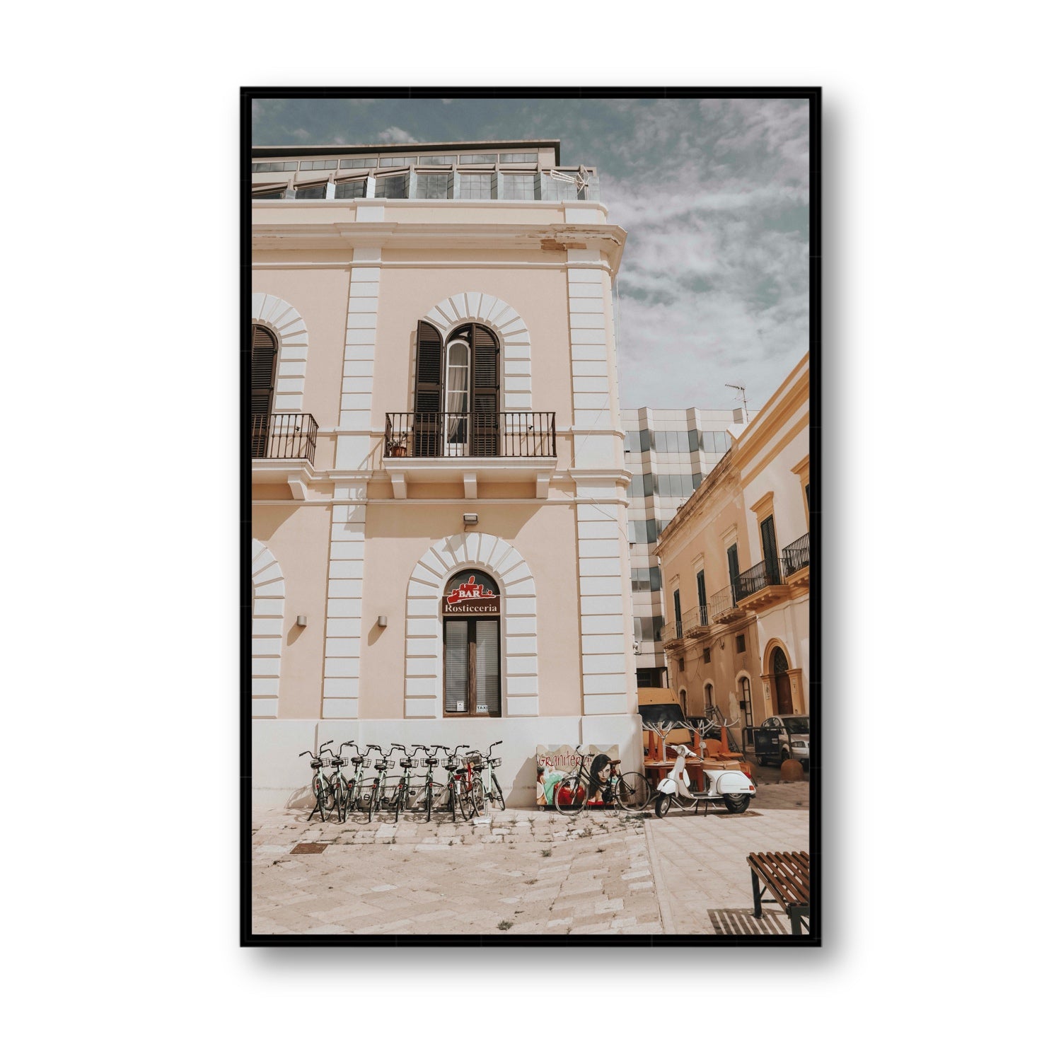 Rosticceria Puglia Italian wall art Statement fine art canvas in black float frame