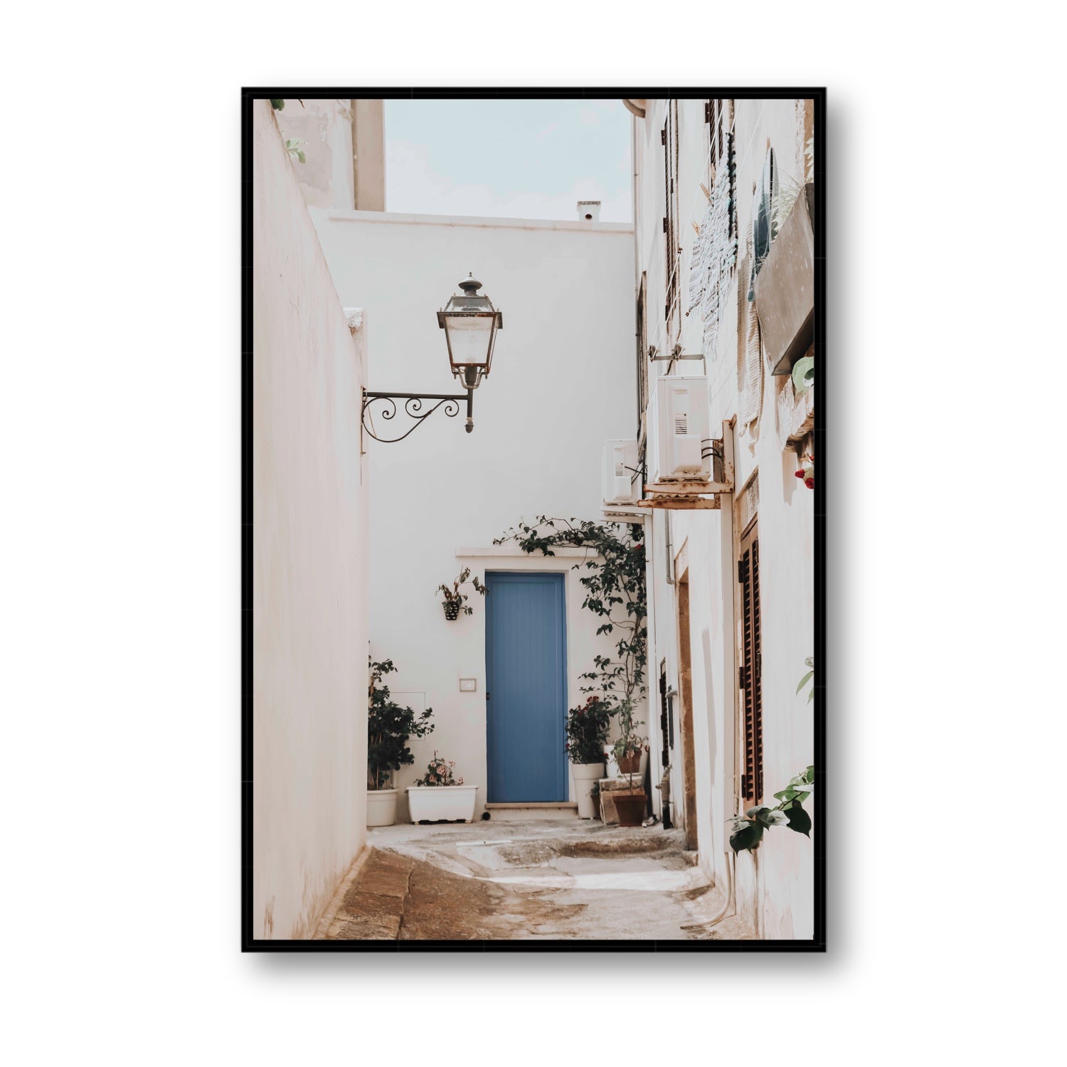 Entry Envy Puglia Ostuni wall art Statement fine art canvas in black float frame