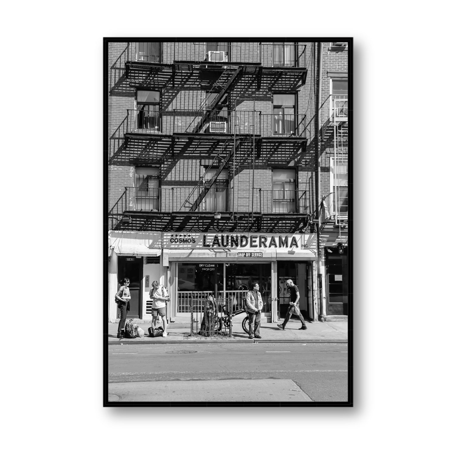 Bus Stop New York NYC Black & White wall art Statement fine art canvas in black float frame