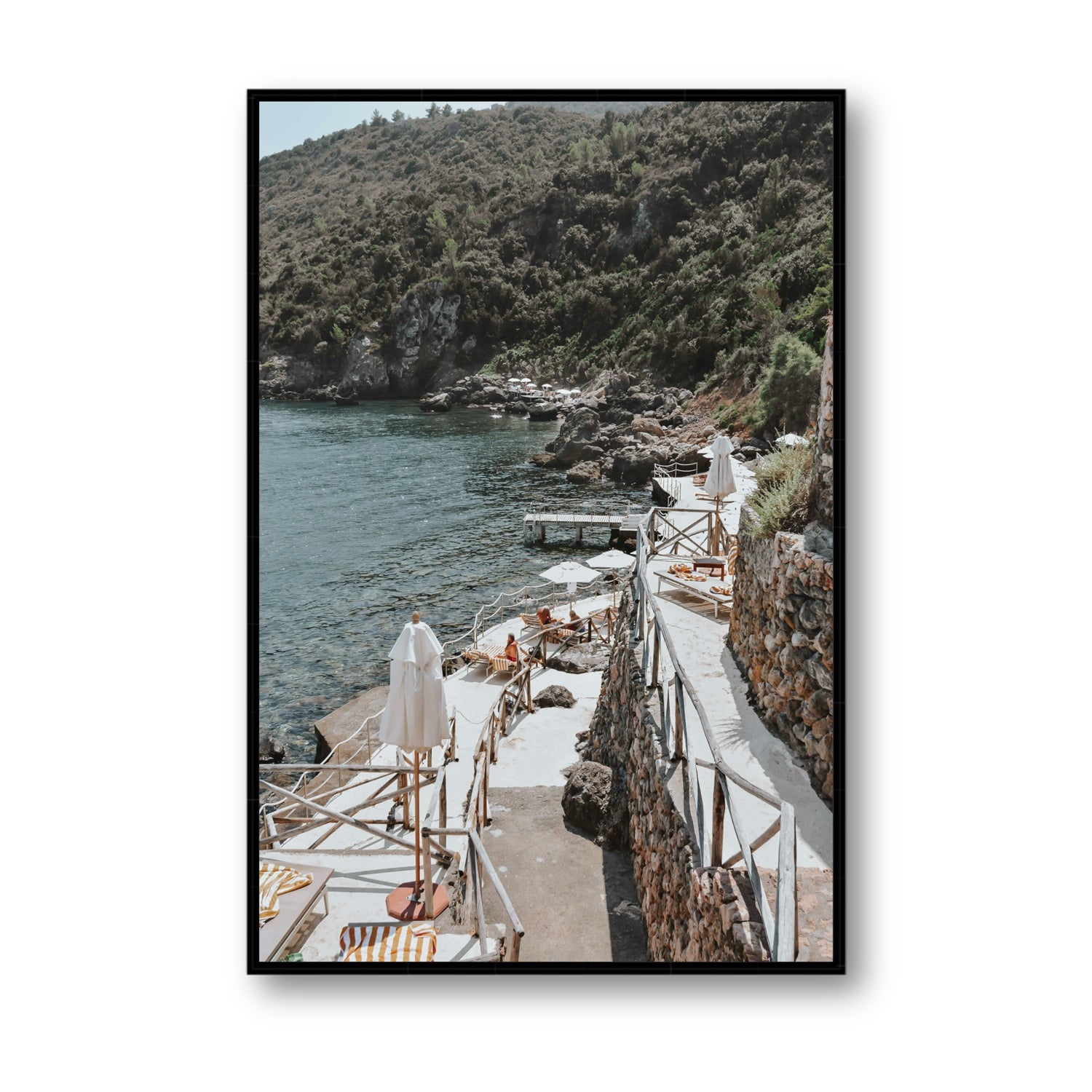 L'Estate Tuscany coastal Italian wall art Statement fine art canvas in black float frame