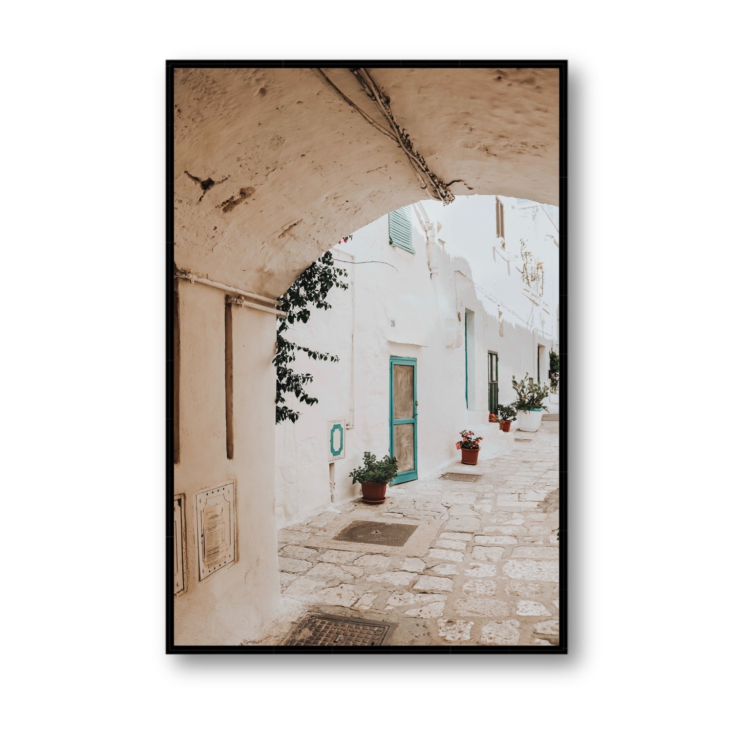 La Citta Bianca Puglia La Città Bianca wall art Statement fine art canvas in black float frame