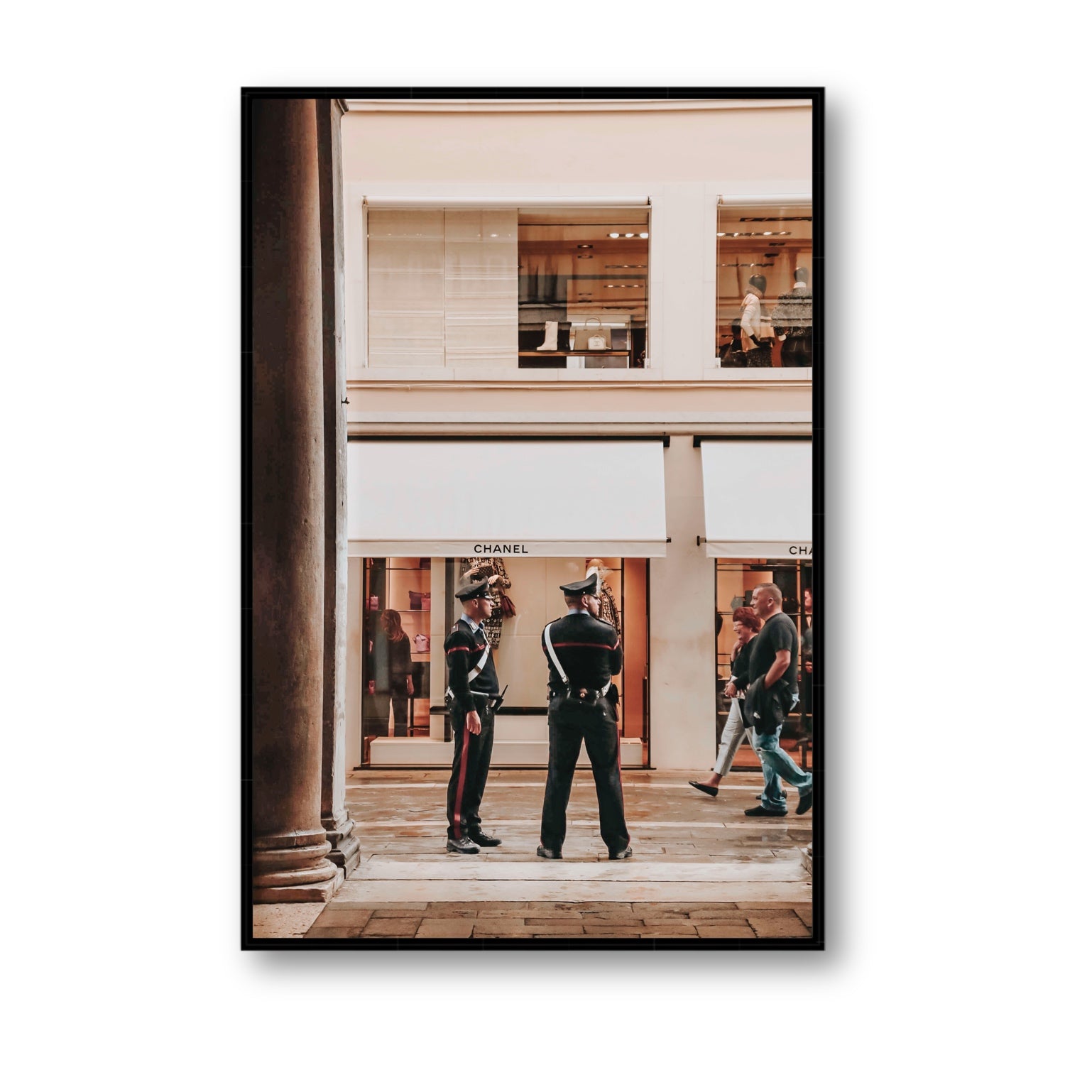Style Police Venice Italian wall art Statement fine art canvas in black float frame