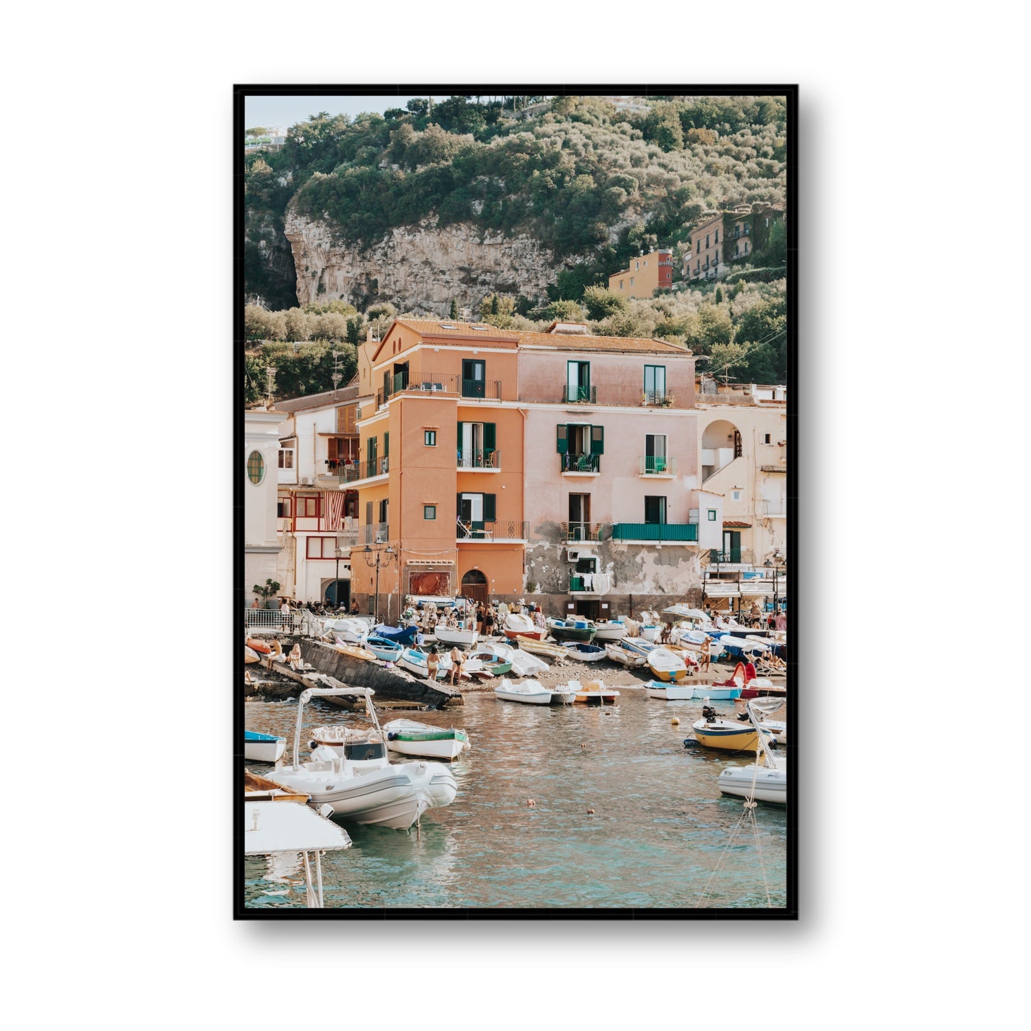 Boatyard Bliss fine art print, Sorrento, Italy, Statement, Black Float Frame, Fine Art Canvas