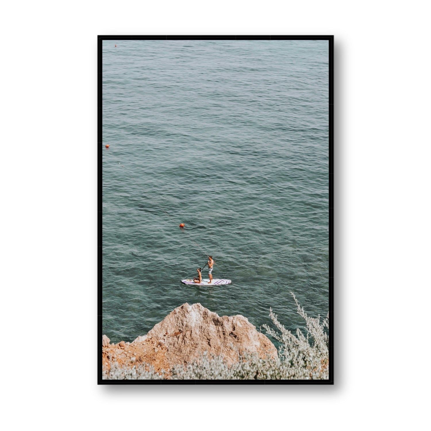 Into The Vibe Without Getting Wet Tuscany coastal wall art Statement fine art canvas in black float frame