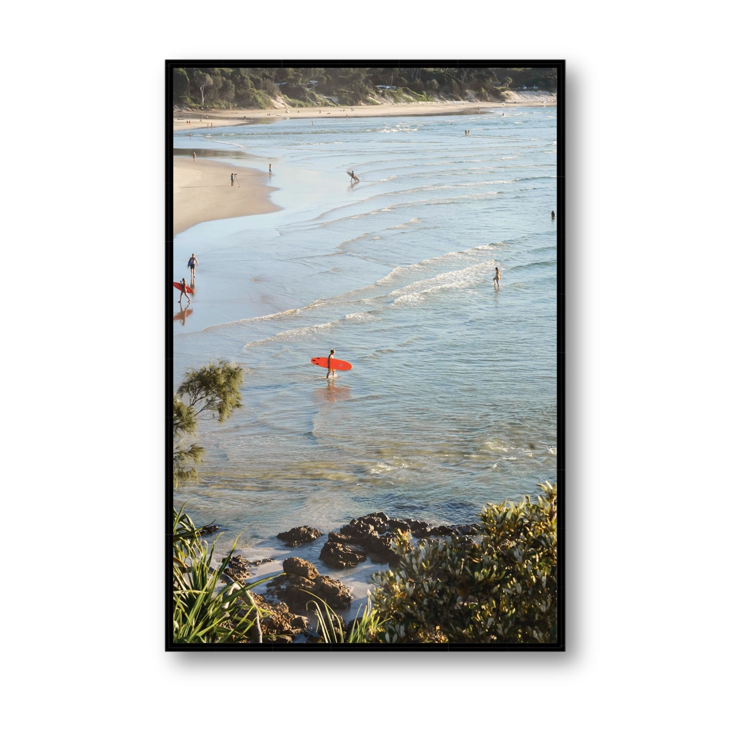 Seclusion Byron Bay Surf coastal wall art Statement fine art canvas in black float frame
