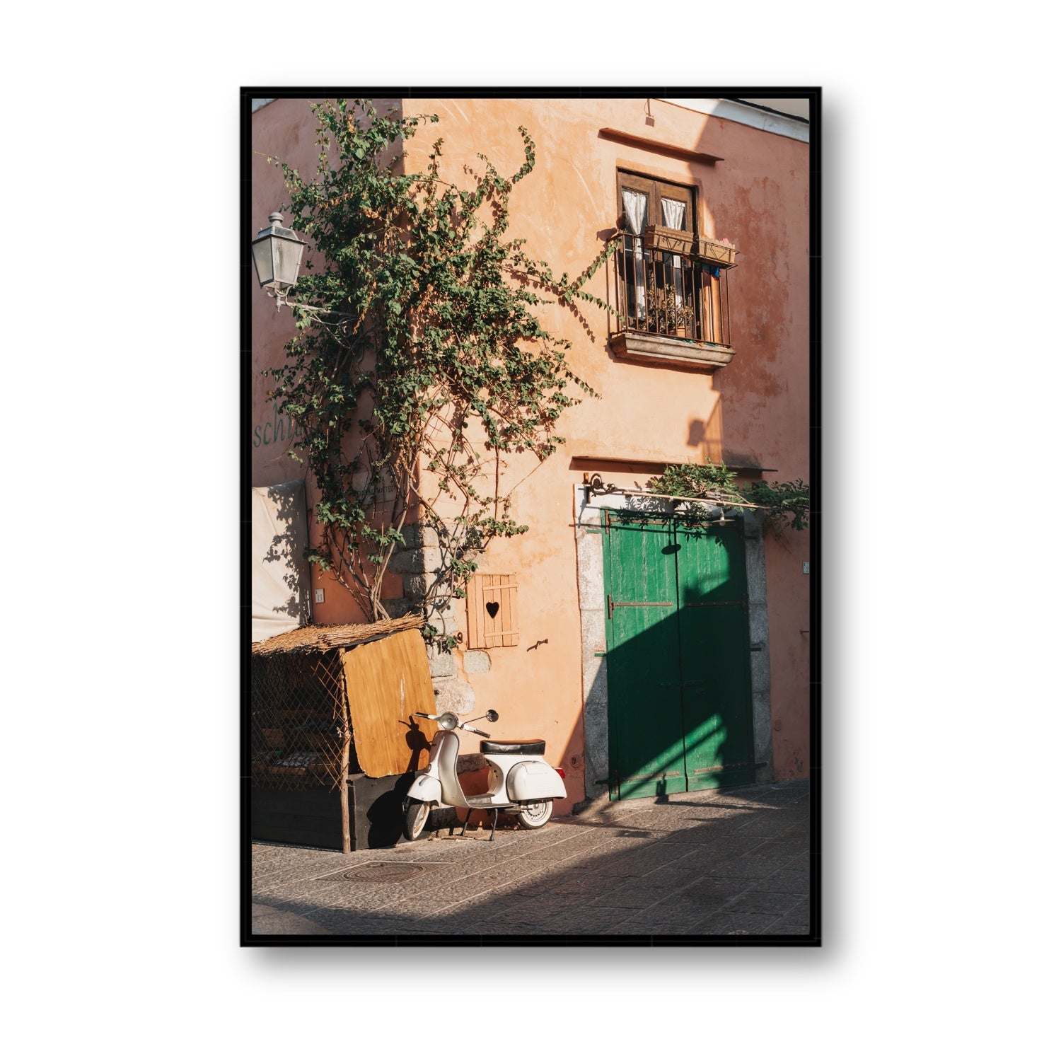 La Casa Ischia Italian Mediterranean decor wall art Statement fine art canvas in black float frame