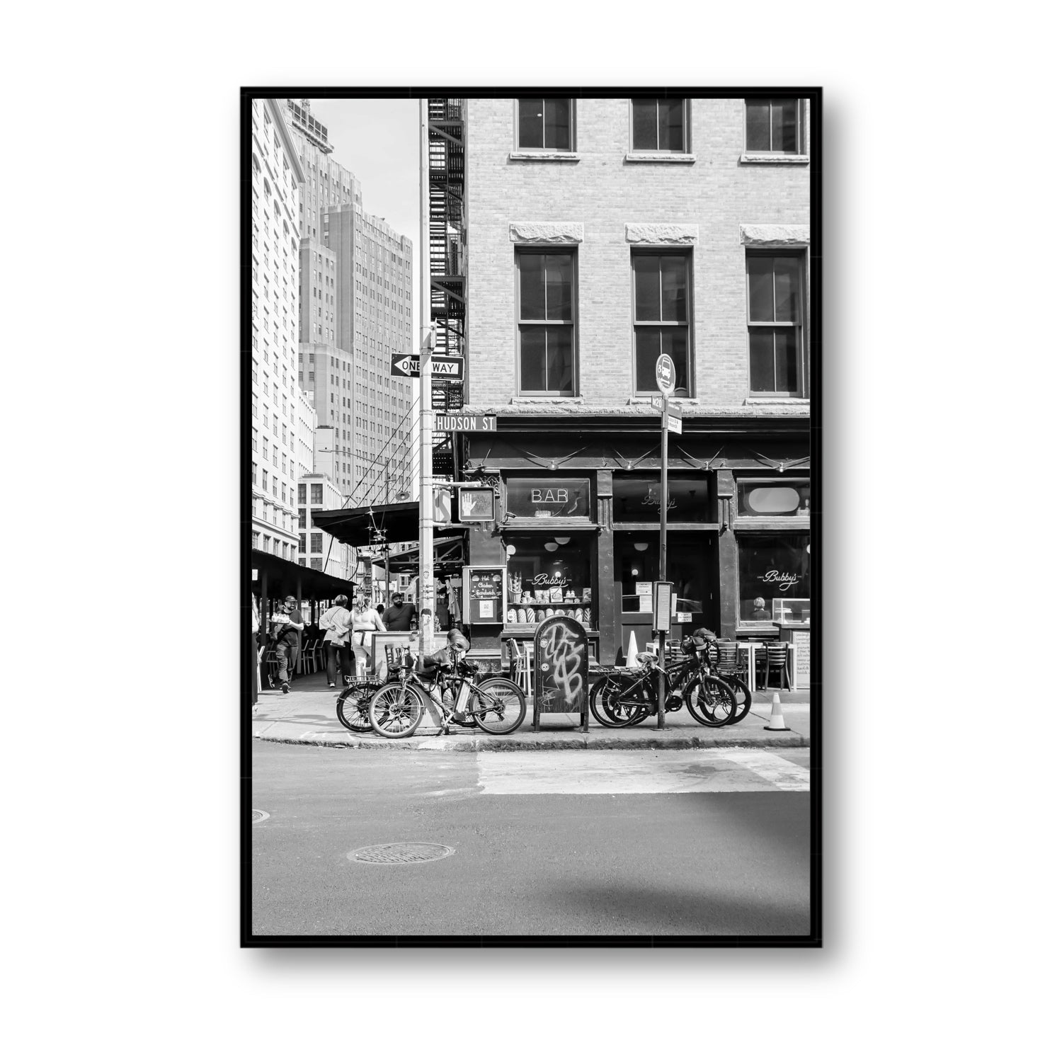 Bites Of The Big Apple New York NYC Black & White wall art Statement fine art canvas in black float frame