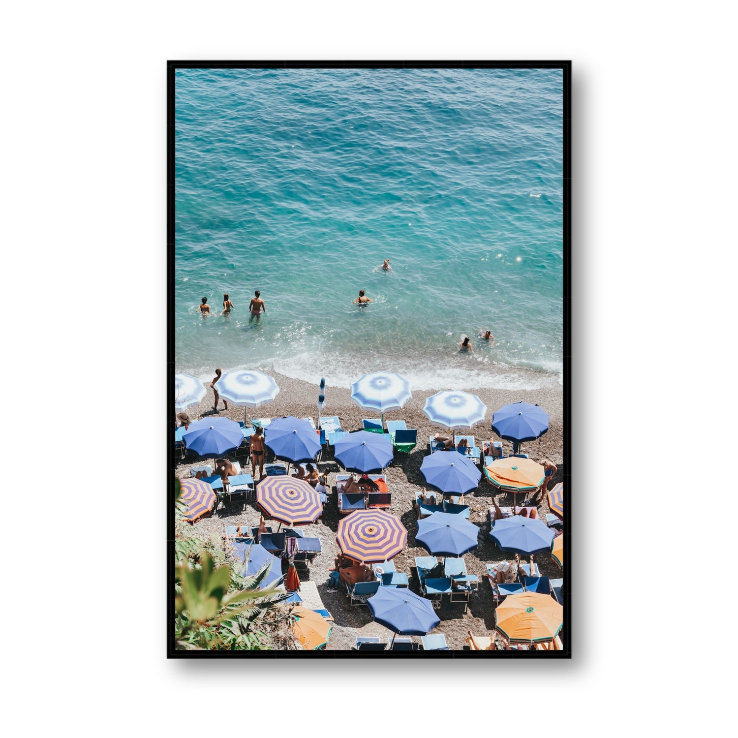 Paradise Beach fine art print, Positano, Italy, Statement, Black Float Frame, Fine Art Canvas