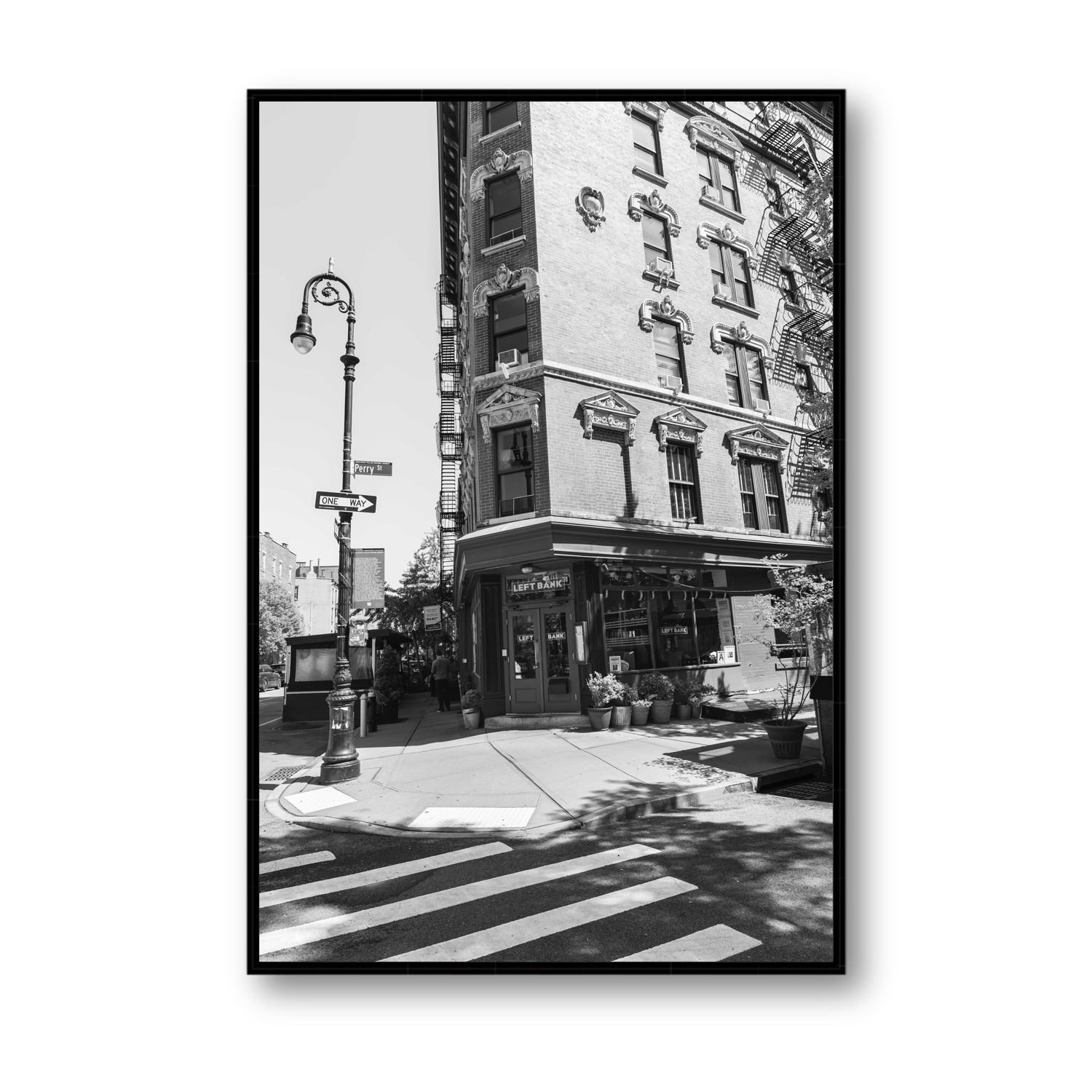 Parisian On Perry New York NYC Black & White wall art Statement fine art canvas in black float frame