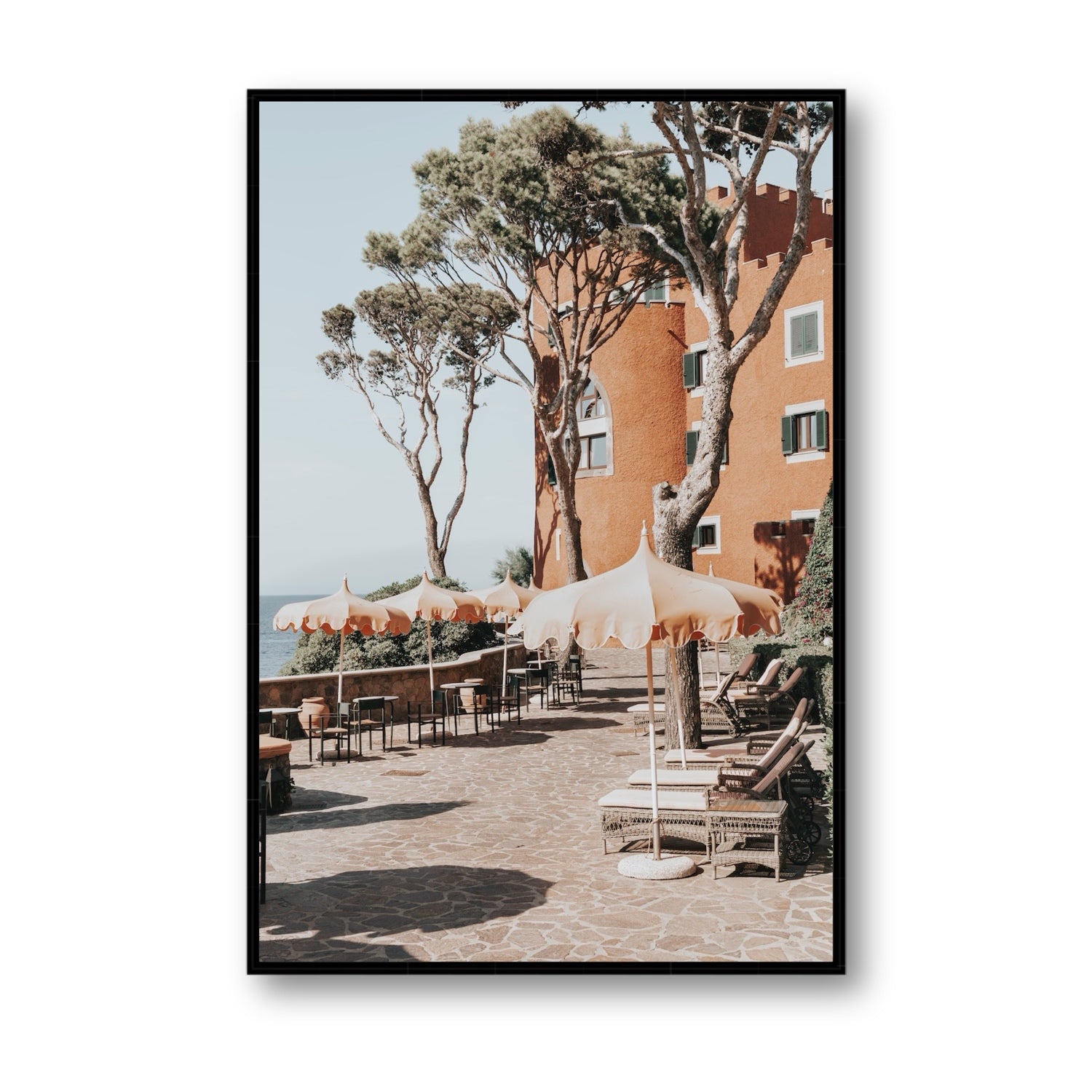 Mezzatorre Ischia Italian Mediterranean decor wall art Statement fine art canvas in black float frame
