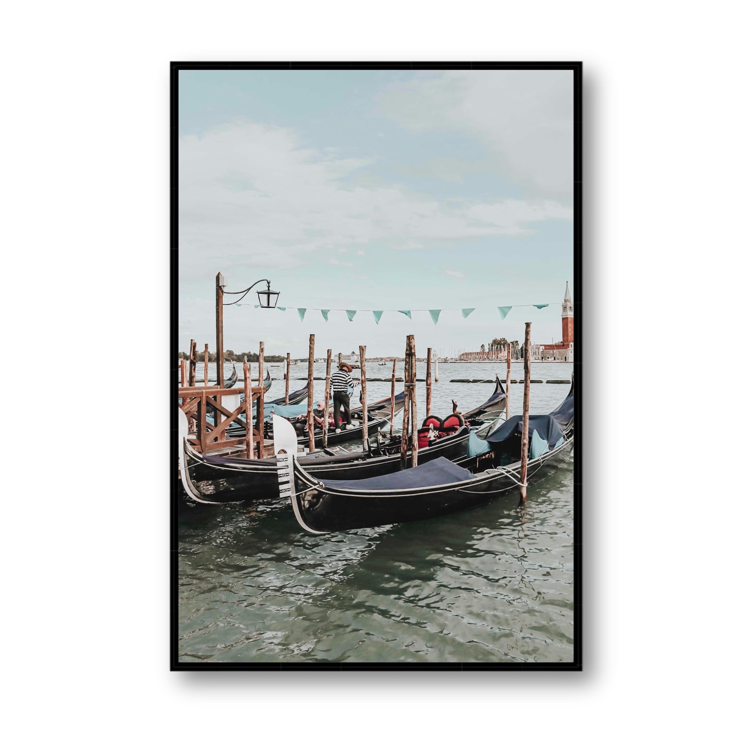 The Gondolier Venice Gondola Italian wall art Statement fine art canvas in black float frame