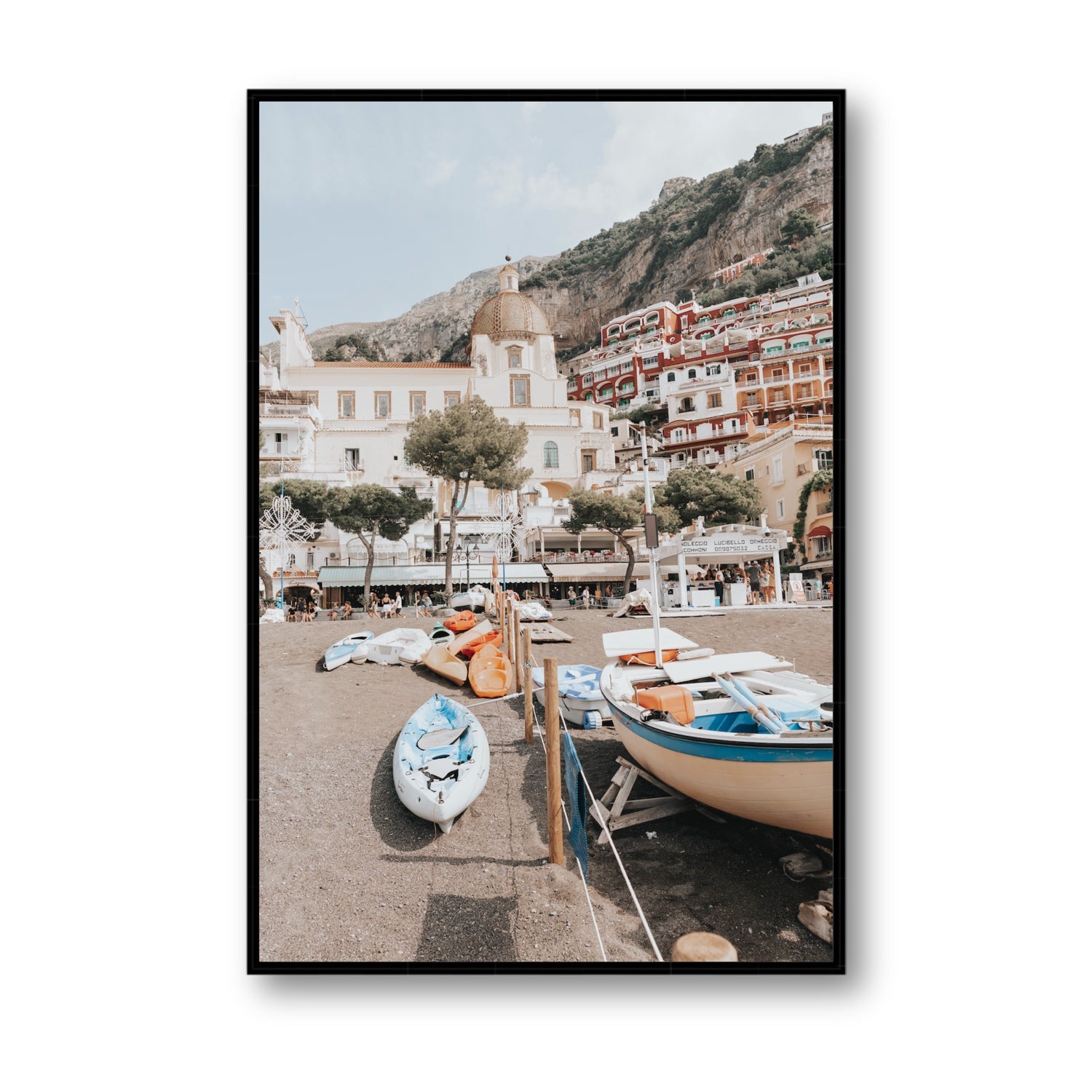 Seaside Hues Positano wall art Statement fine art canvas in black float frame