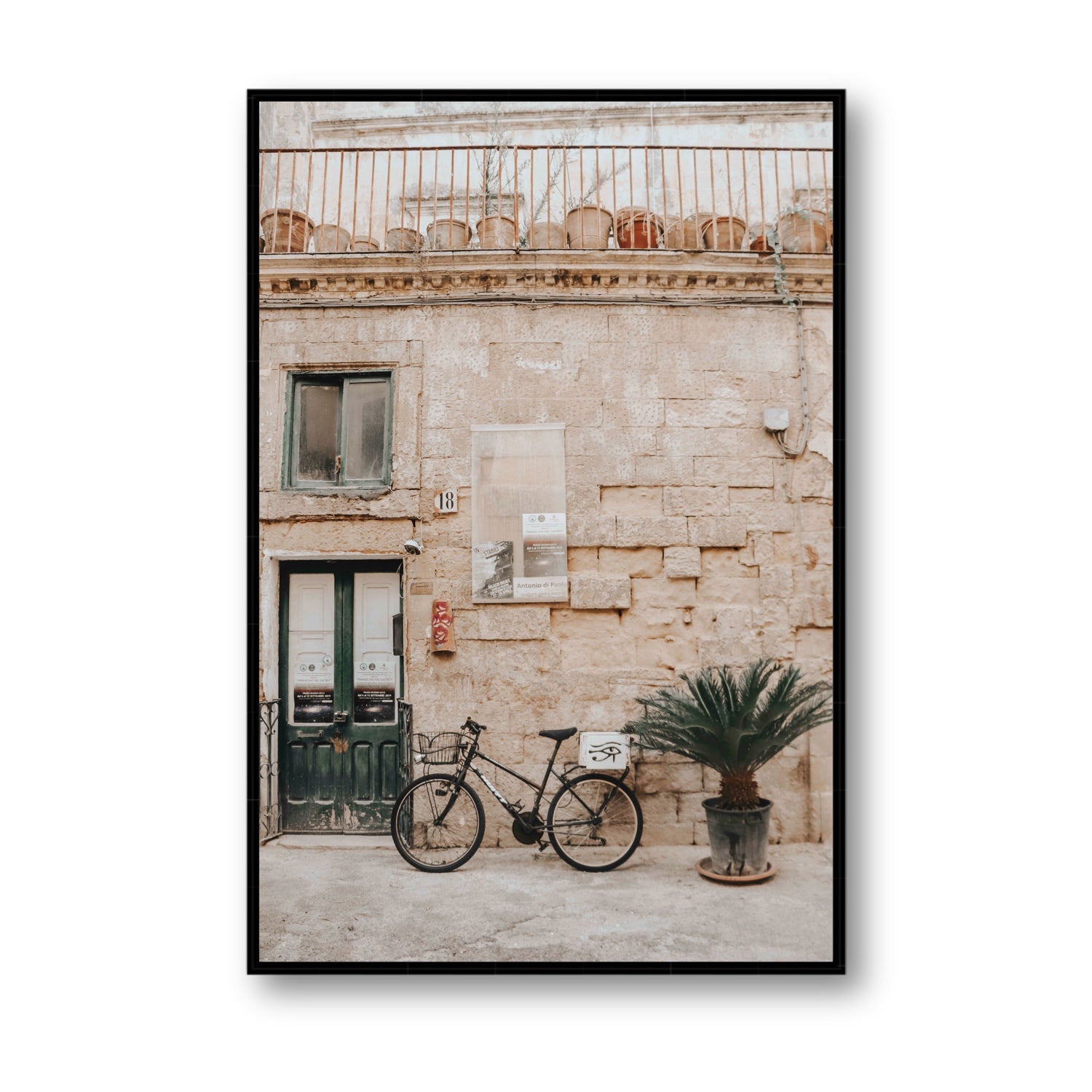 Golden Facades Puglia Lecce Italian wall art Statement fine art canvas in black float frame