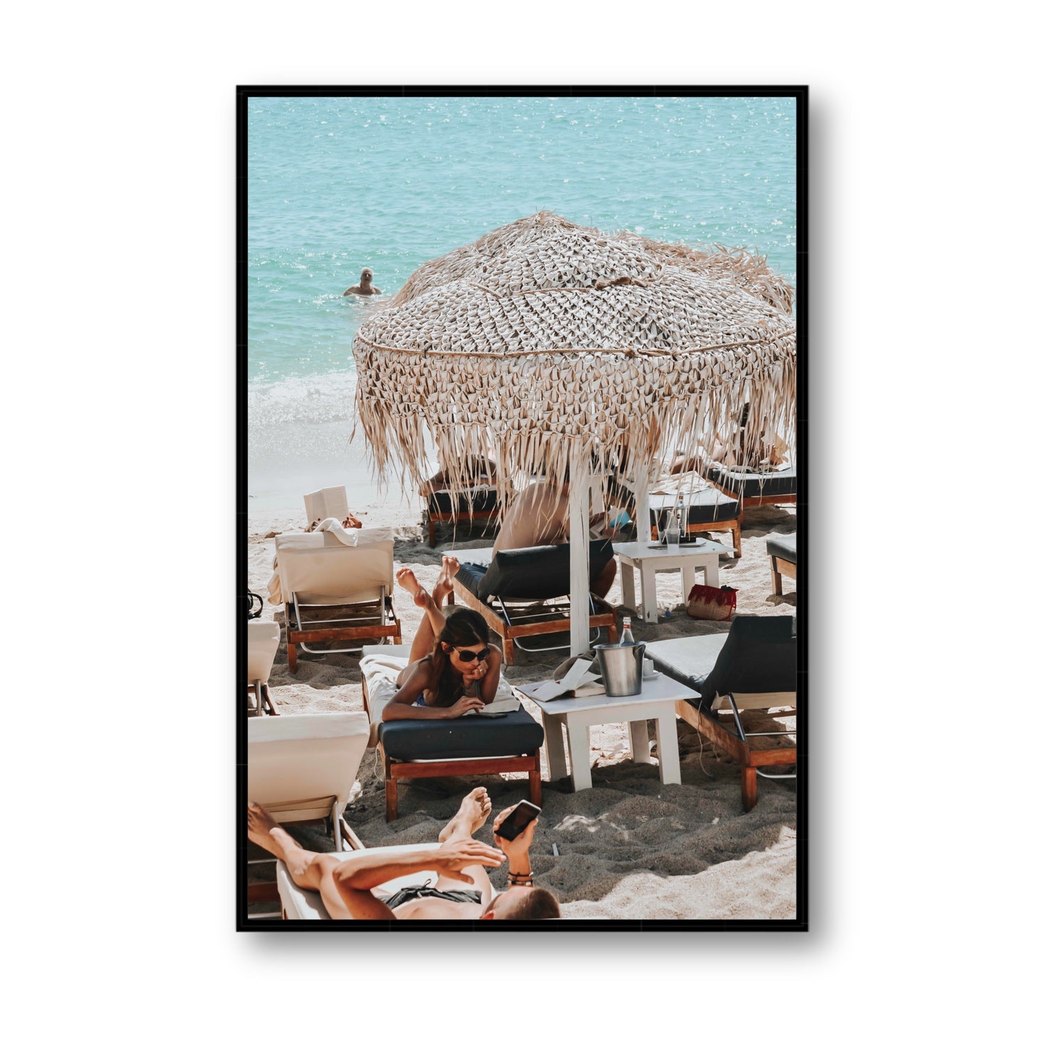 In The Zone Mykonos Greek island wall art Statement fine art canvas in black float frame
