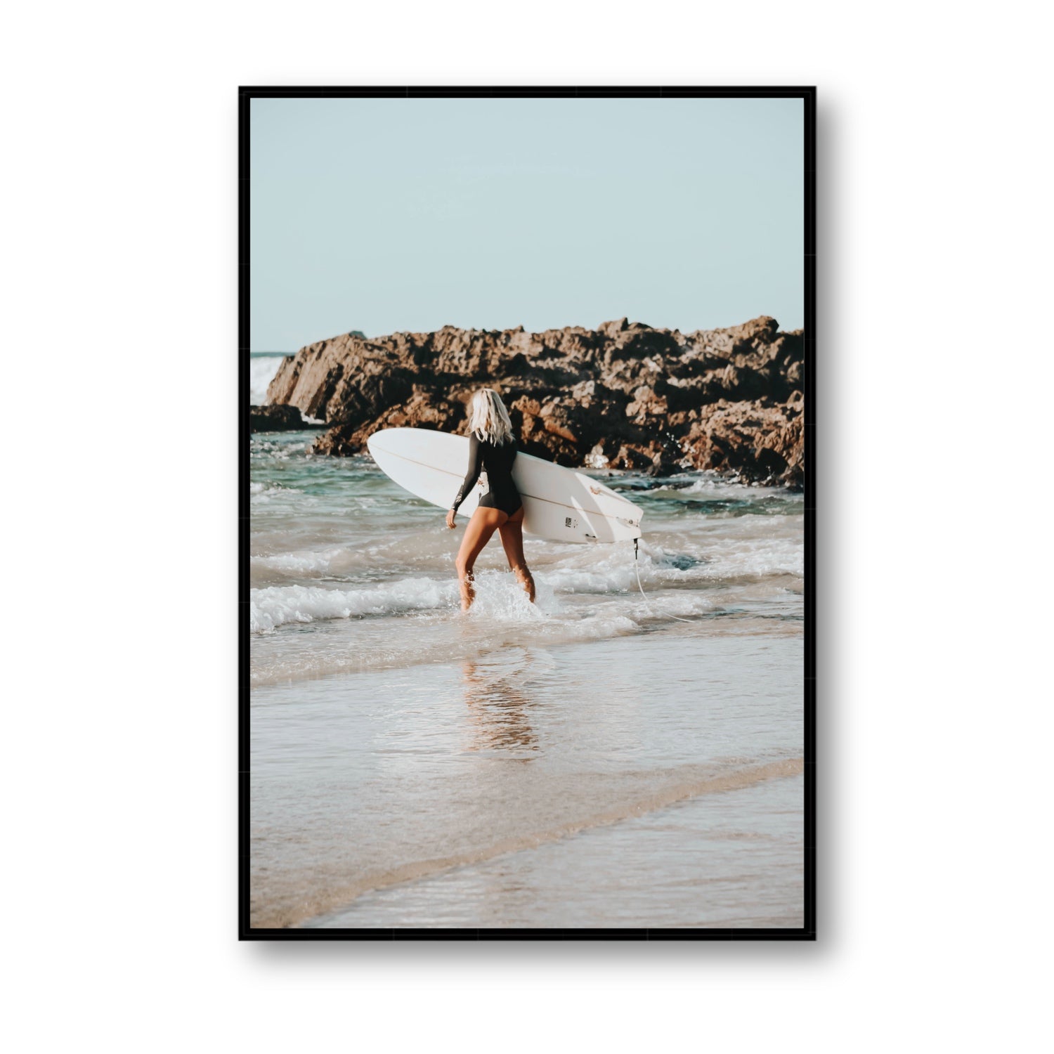 Bethany Byron Bay Surf coastal decor wall art Statement fine art canvas in black float frame