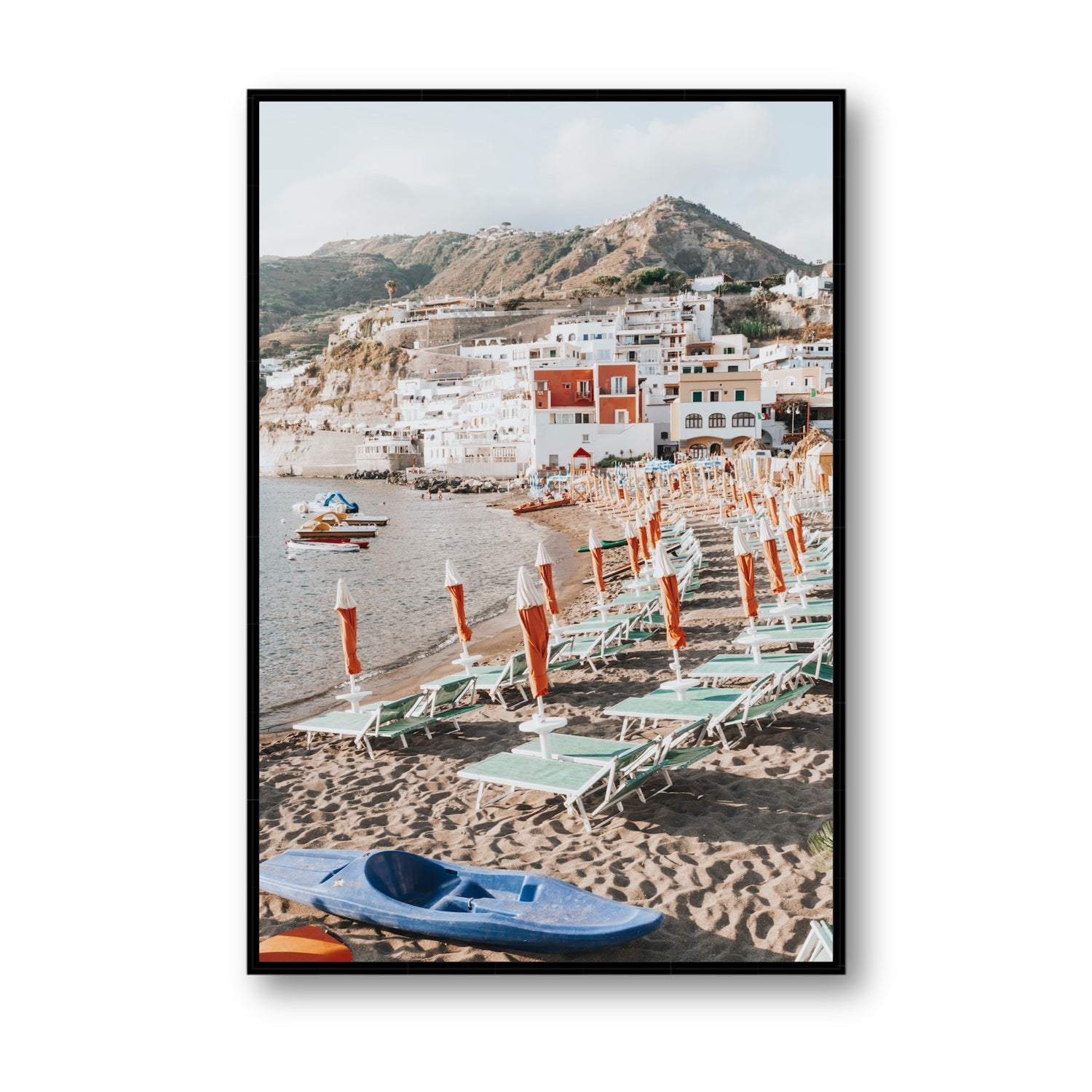 L'Isola del Paradiso Ischia Mediterranean wall art Statement fine art canvas in black float frame