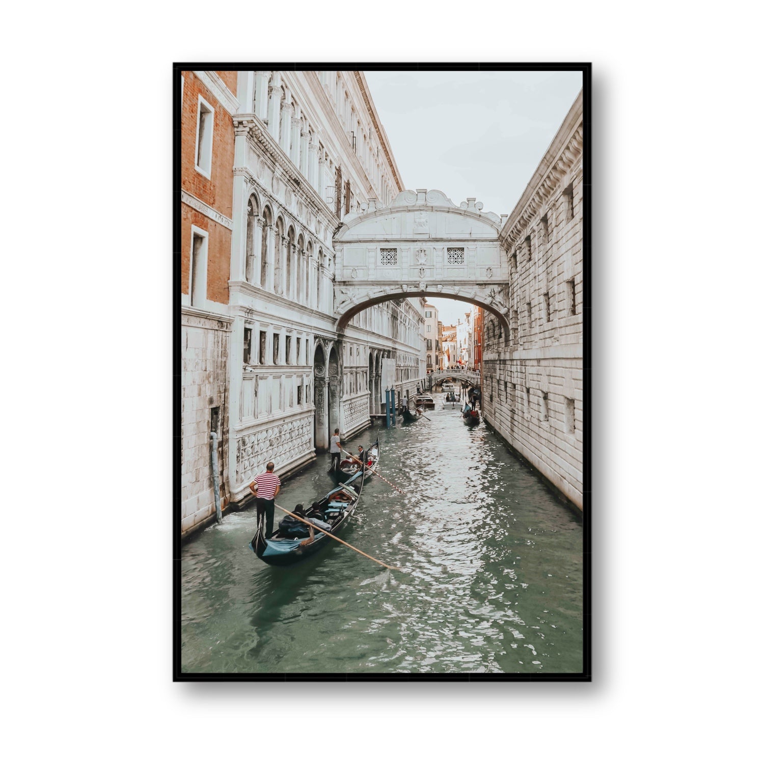 Bridge of Sighs Venice Gondola Italian wall art Statement fine art canvas in black float frame