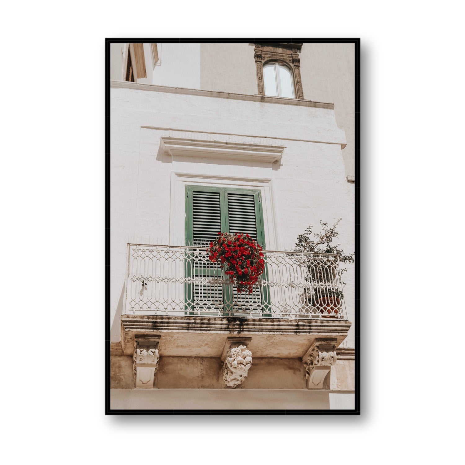 Balcone Estivo Puglia Italian wall art Statement fine art canvas in black float frame