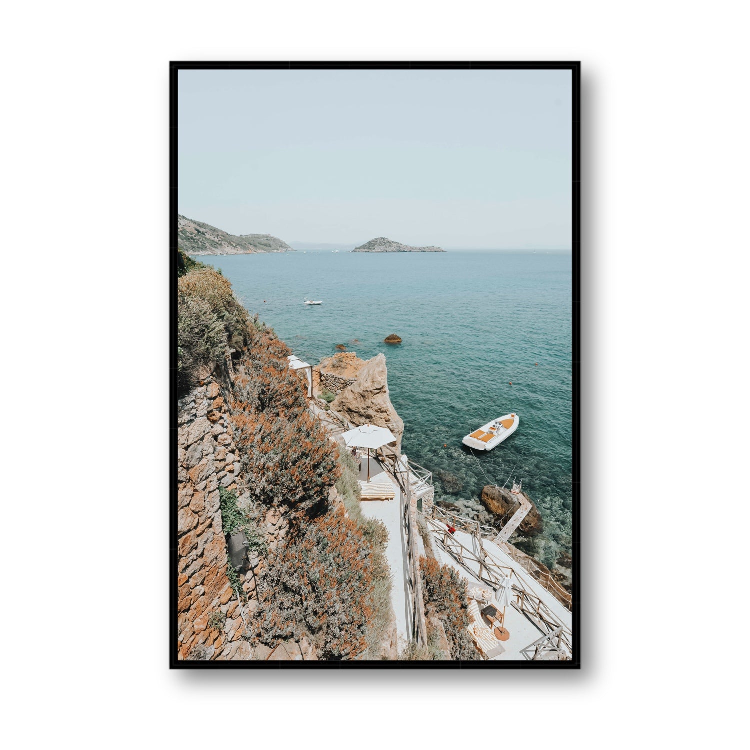 Front Row Seat Tuscany coastal wall art Statement fine art canvas in black float frame