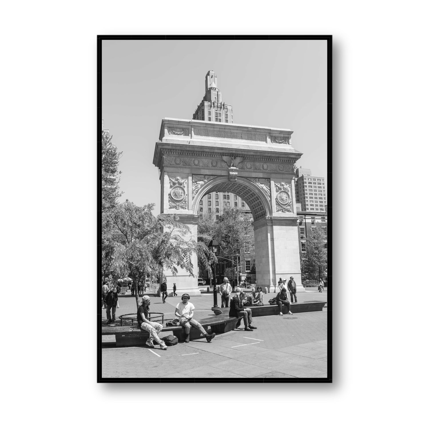 City Picnic New York NYC Black & White wall art Statement fine art canvas in black float frame