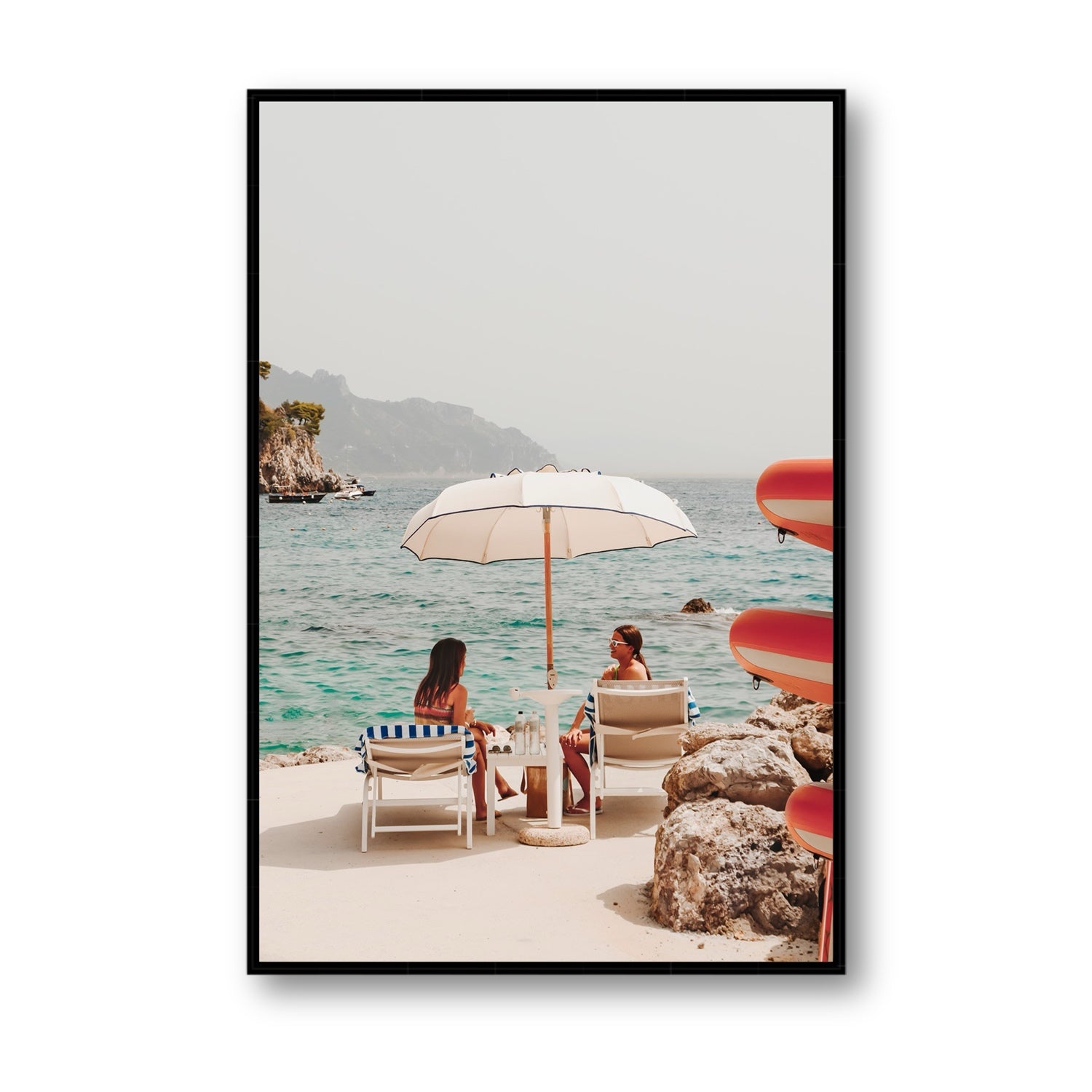 Salty Banter Amalfi Mediterranean wall art Statement fine art canvas in black float frame
