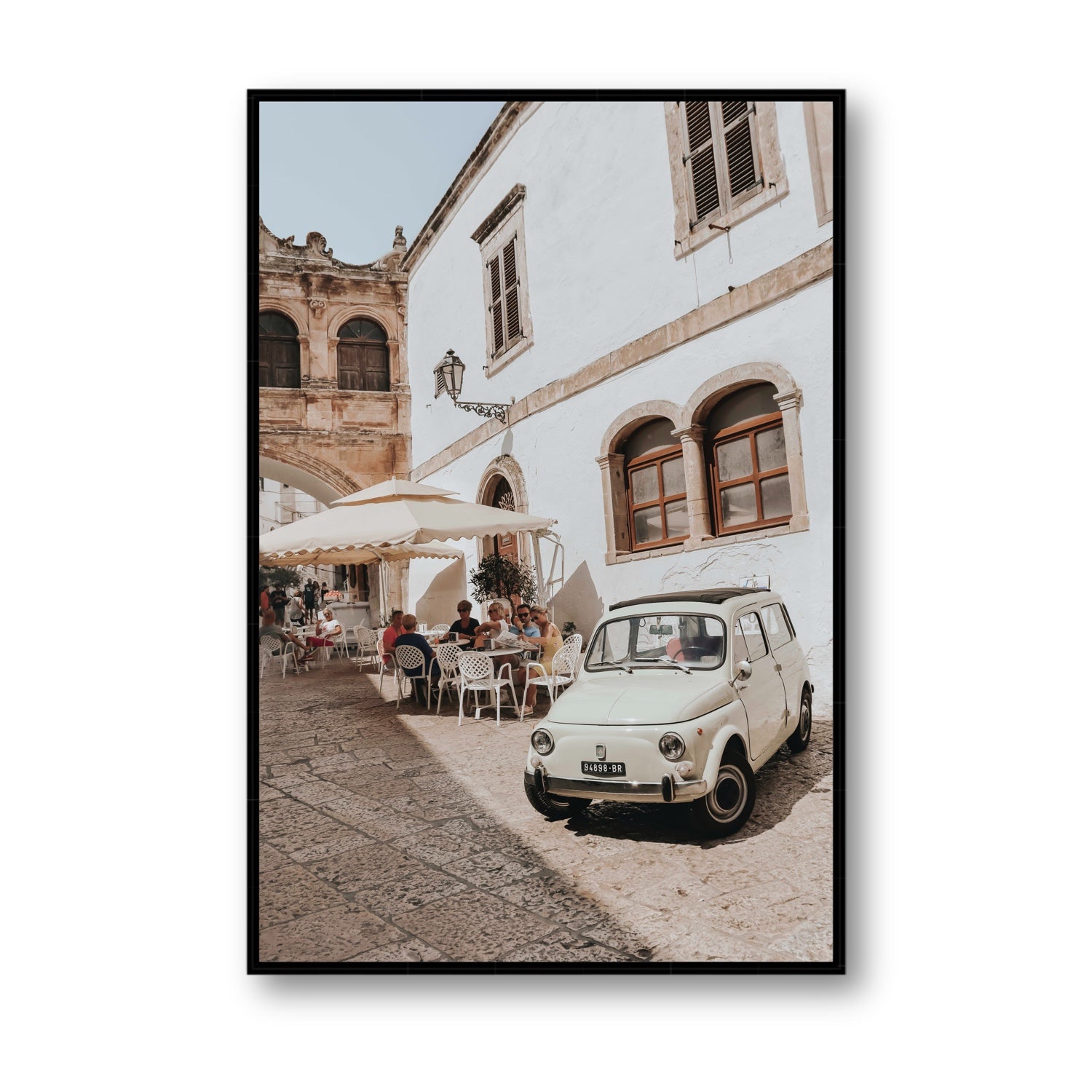 Piazza di Ostuni Puglia Italian wall art Statement fine art canvas in black float frame